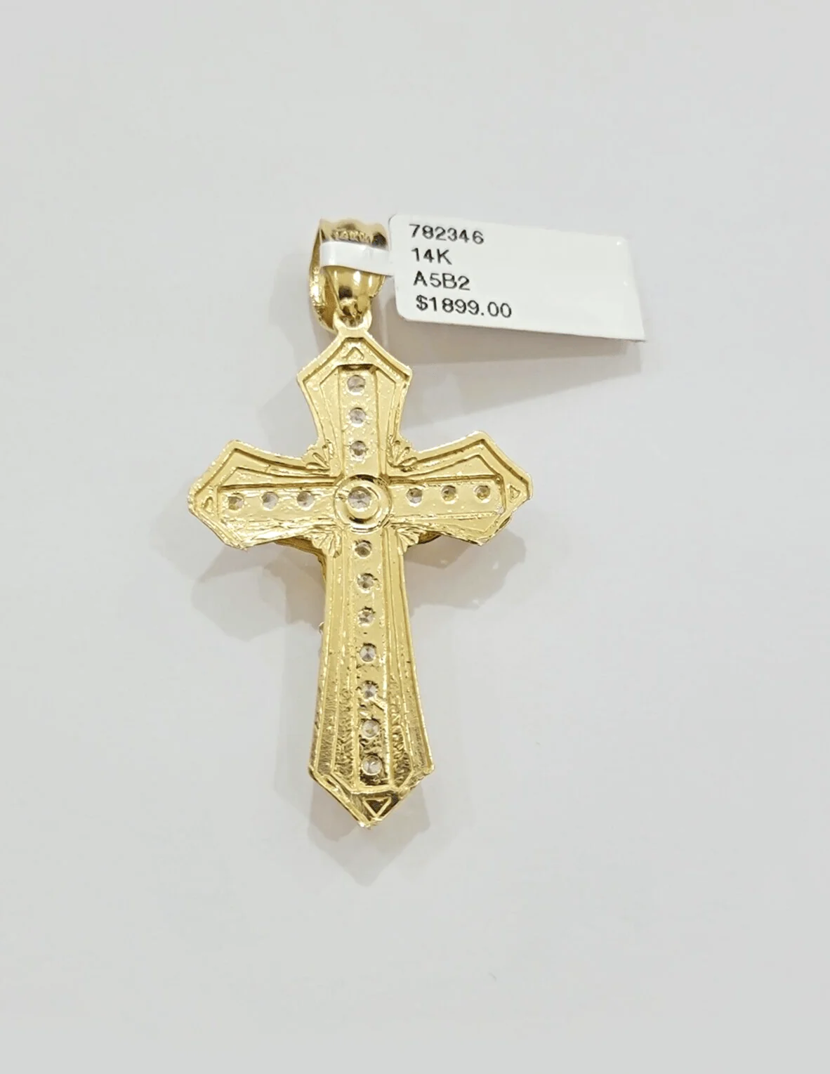 14k Yellow Gold Cross Jesus Crucifix Pendant 2 Inch 14kt CZ Charm Mens REAL 14kt - Image 8