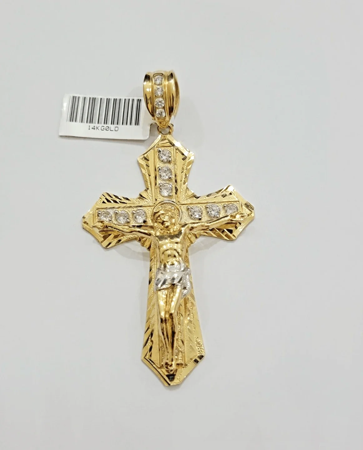 14k Yellow Gold Cross Jesus Crucifix Pendant 3 Inch 14kt CZ Charm Mens REAL 14kt - Image 2
