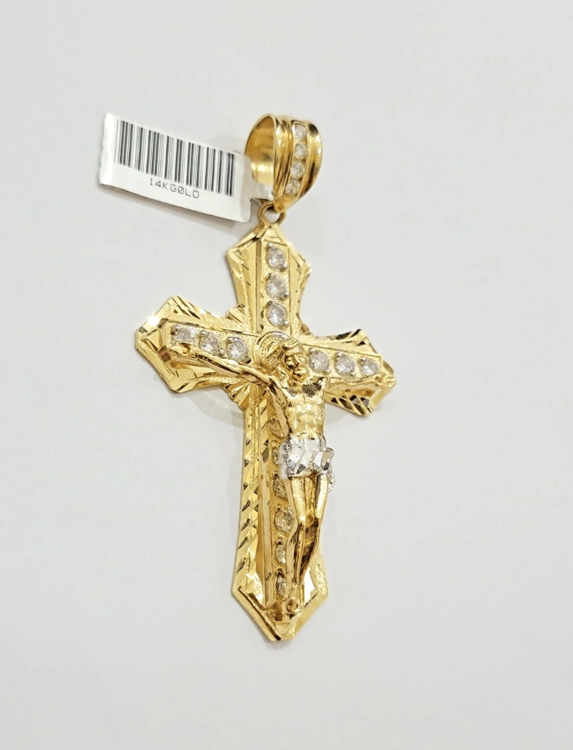 14k Yellow Gold Cross Jesus Crucifix Pendant 3 Inch 14kt CZ Charm Mens REAL 14kt - Image 4