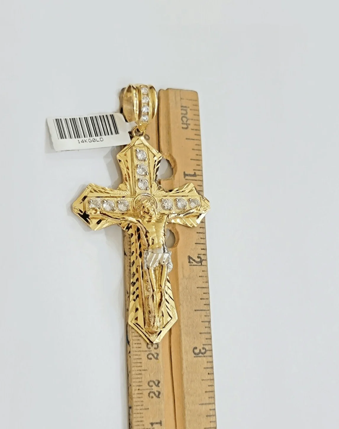 14k Yellow Gold Cross Jesus Crucifix Pendant 3 Inch 14kt CZ Charm Mens REAL 14kt - Image 5