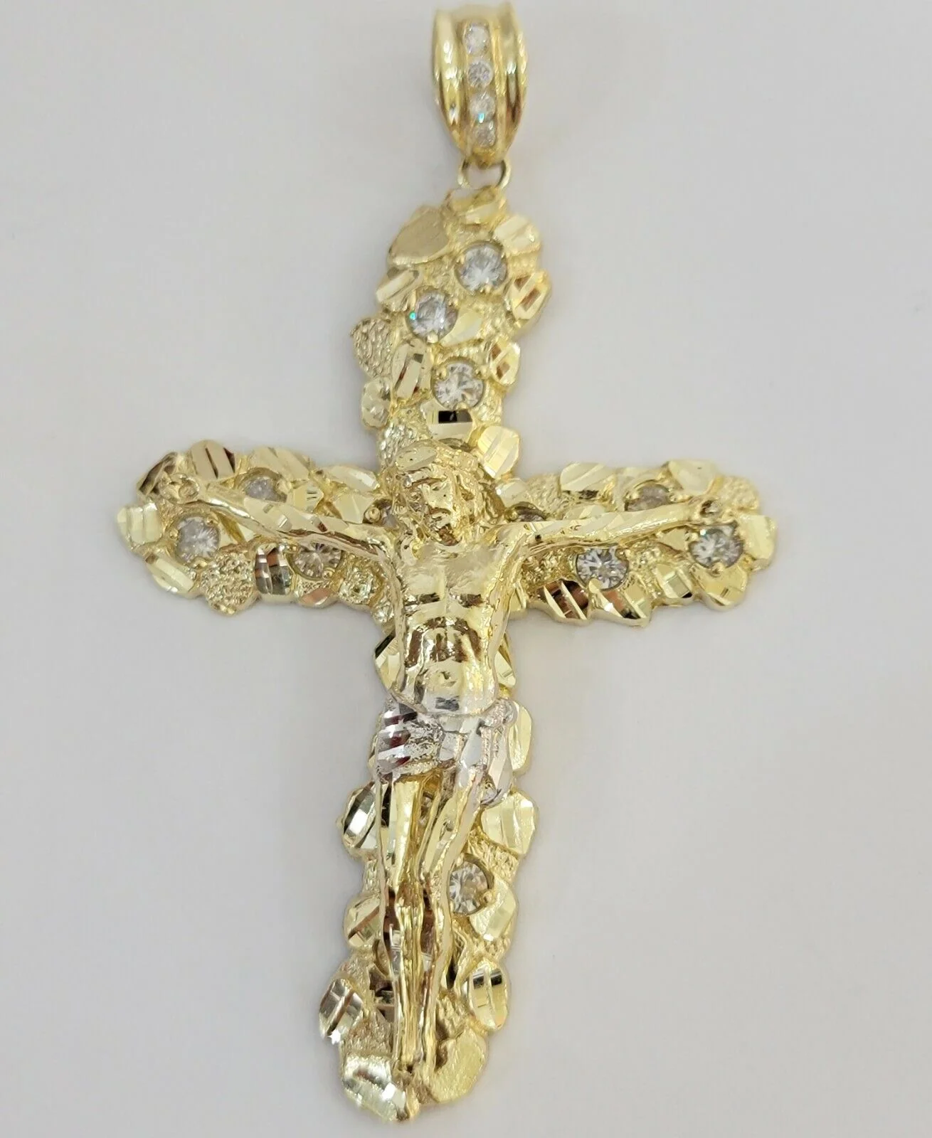 14k Yellow Gold Cross Nugget Jesus Crucifix Pendant 3.5 Inch 14kt Gold Mens REAL - Image 8