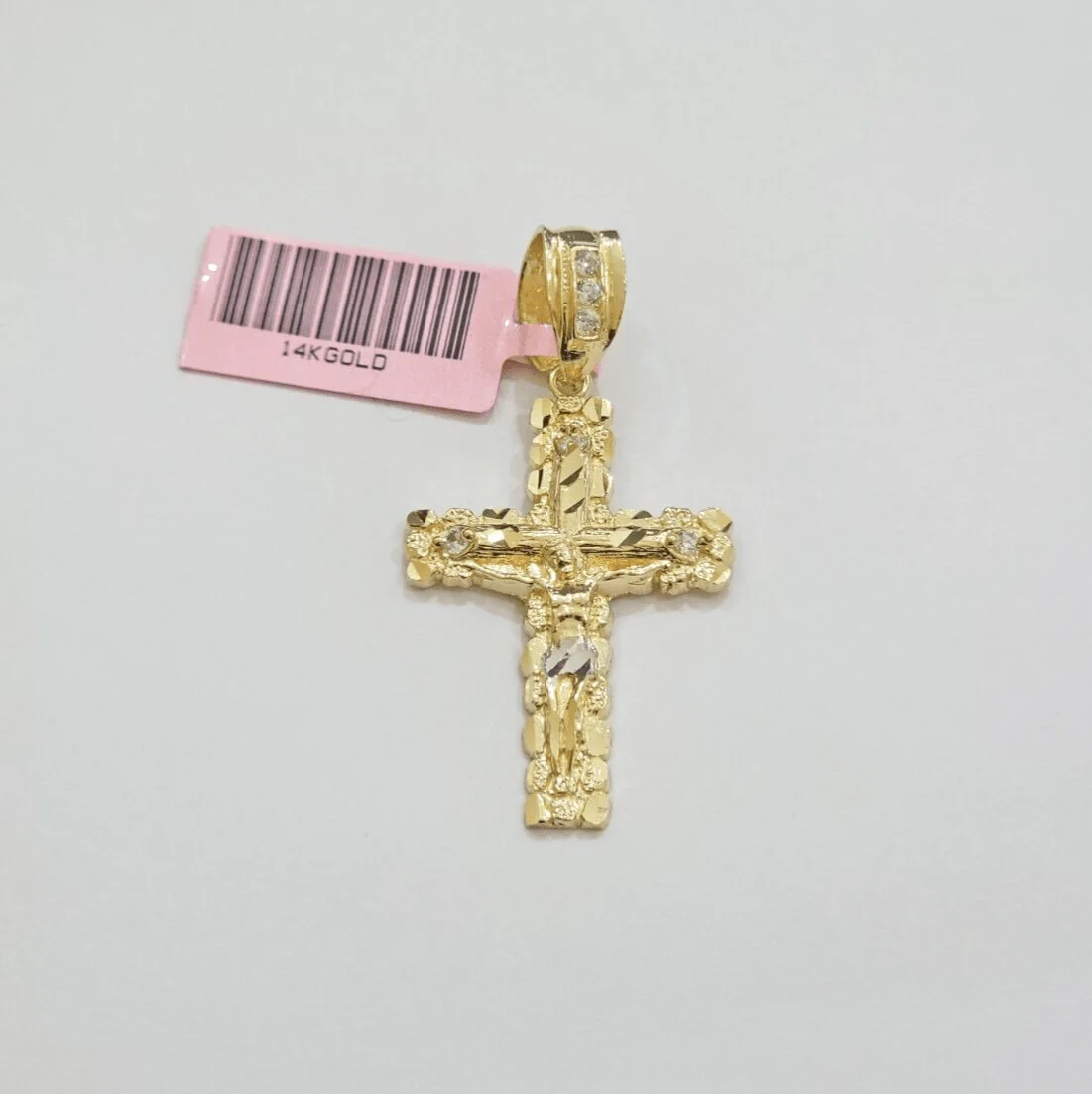 14k Yellow Gold Cross Nugget Pendant Jesus Crucifix 1.5 Inch 14kt Charm Men REAL - Image 2