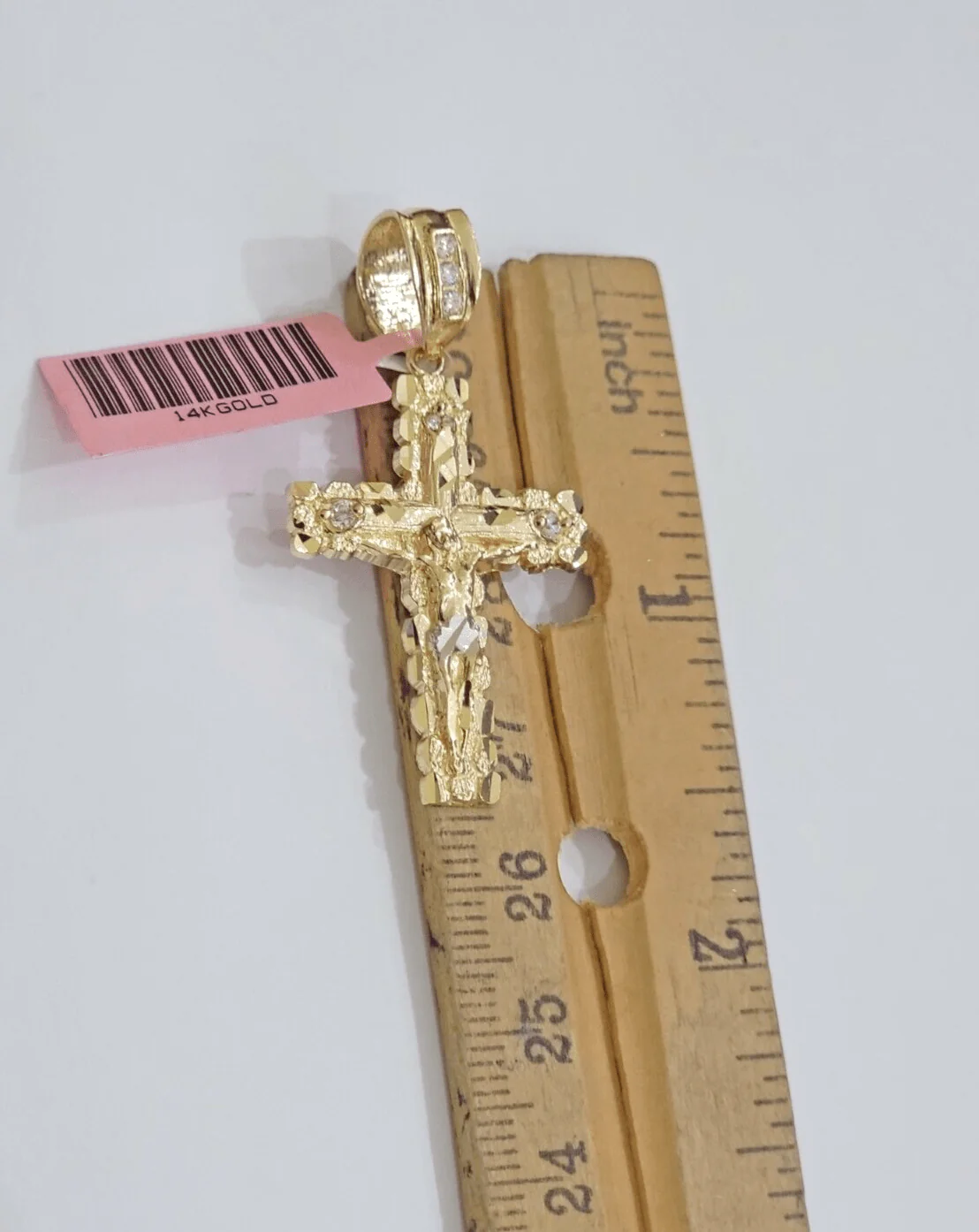 14k Yellow Gold Cross Nugget Pendant Jesus Crucifix 1.5 Inch 14kt Charm Men REAL - Image 3