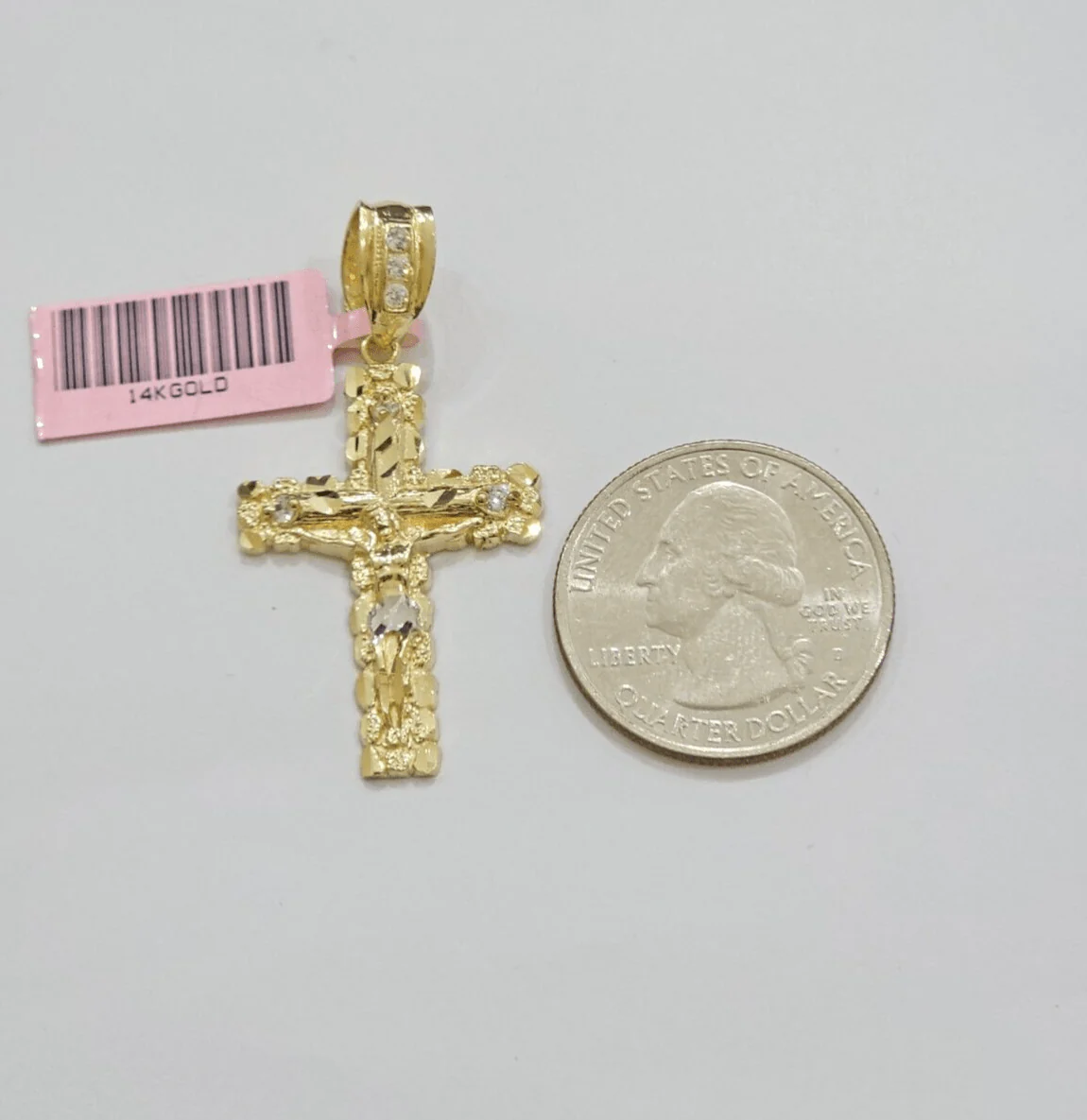 14k Yellow Gold Cross Nugget Pendant Jesus Crucifix 1.5 Inch 14kt Charm Men REAL - Image 4