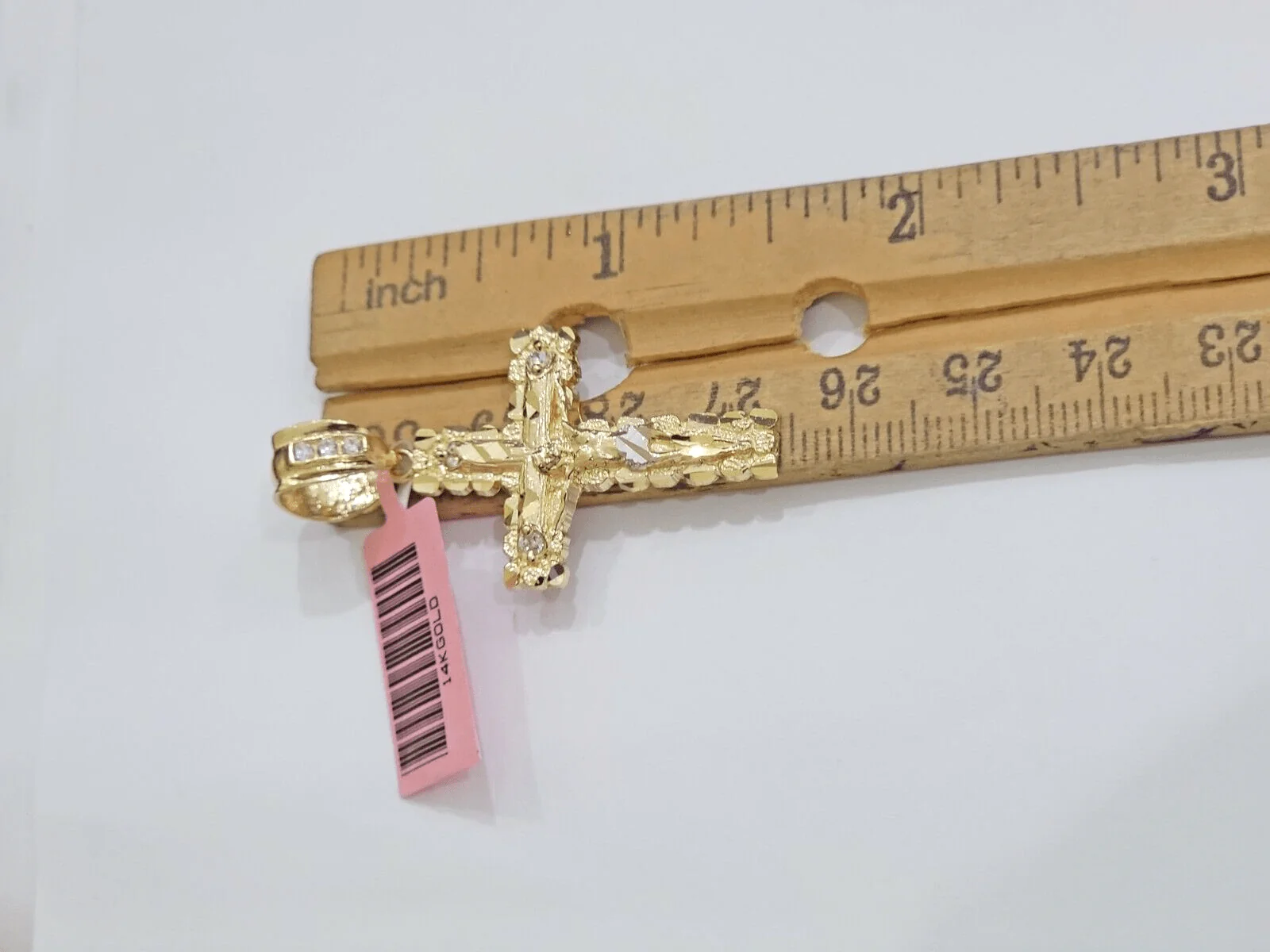 14k Yellow Gold Cross Nugget Pendant Jesus Crucifix 1.5 Inch 14kt Charm Men REAL - Image 6