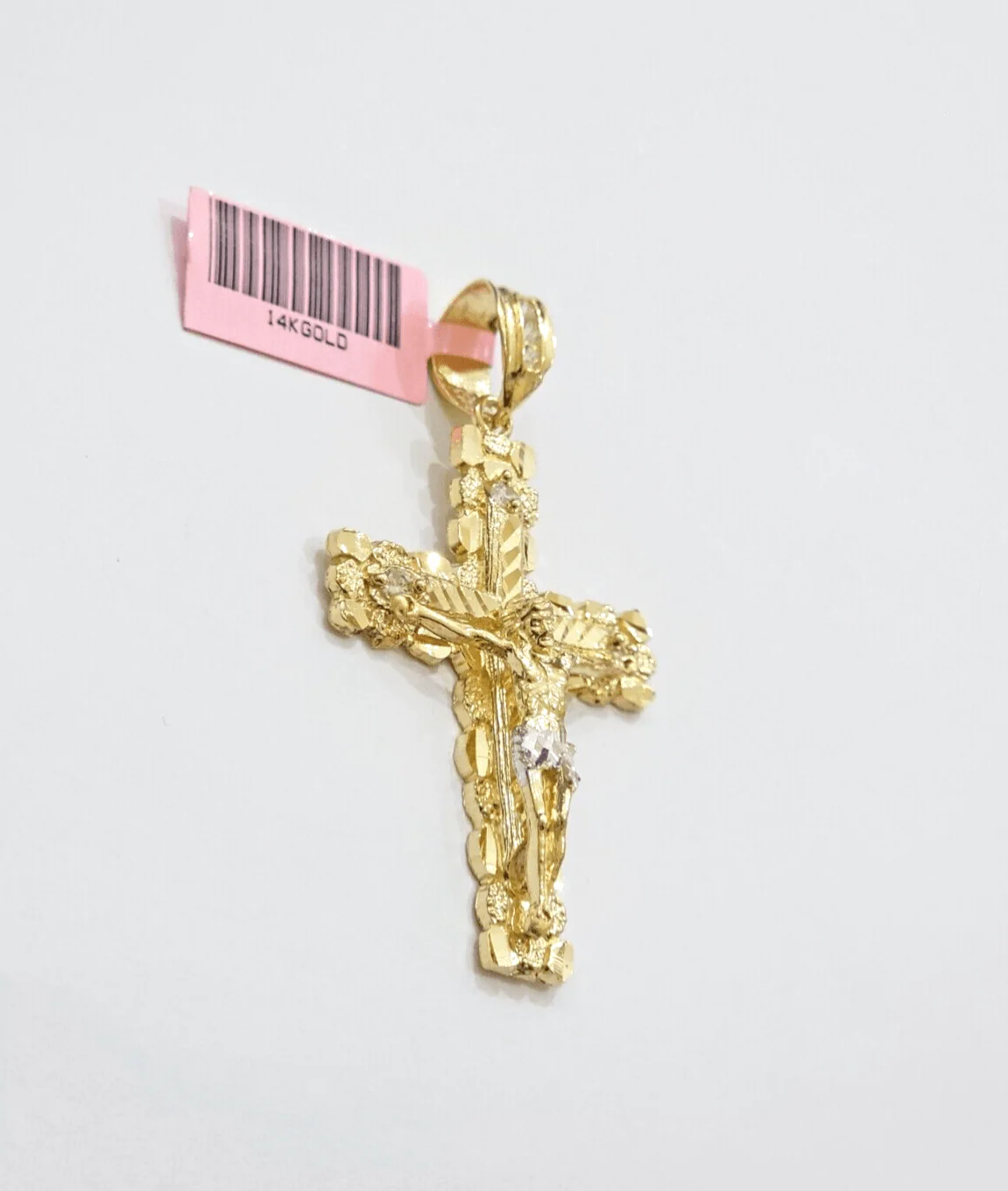 14k Yellow Gold Cross Nugget Pendant Jesus Crucifix 2 Inch 14kt Charm Men's REAL - Image 5
