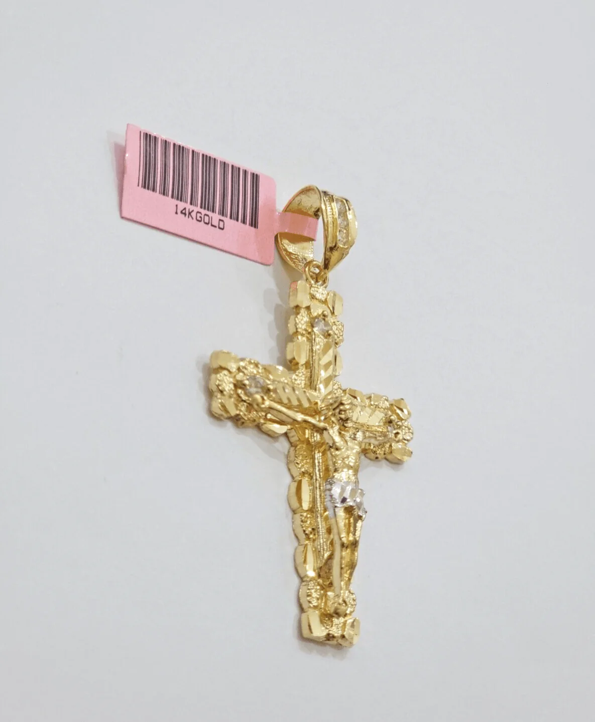 14k Yellow Gold Cross Nugget Pendant Jesus Crucifix 2 Inch 14kt Charm Men's REAL - Image 6