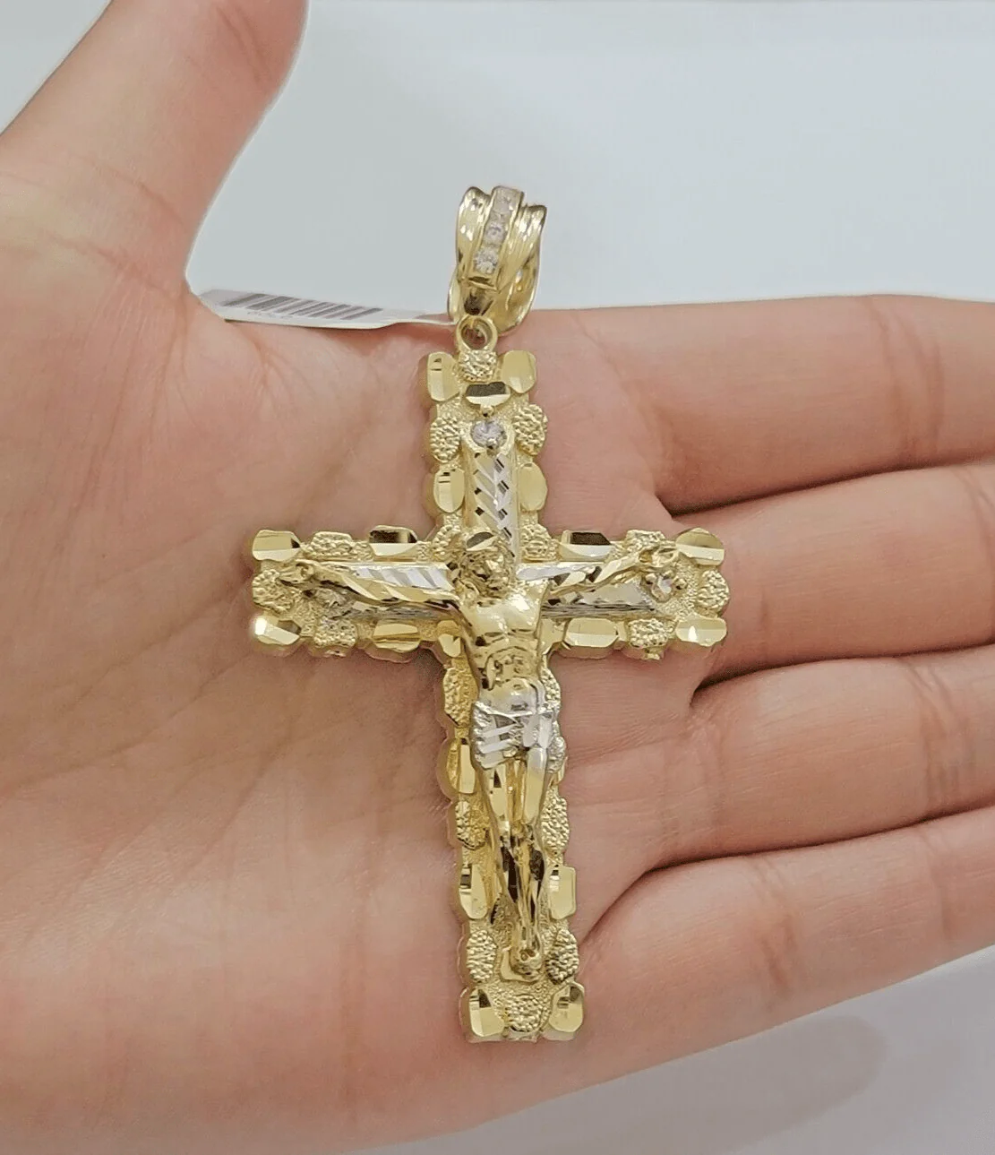 14k Yellow Gold Cross Nugget Pendant Jesus Crucifix 3.75"  14kt Gold Men's REAL - Image 3