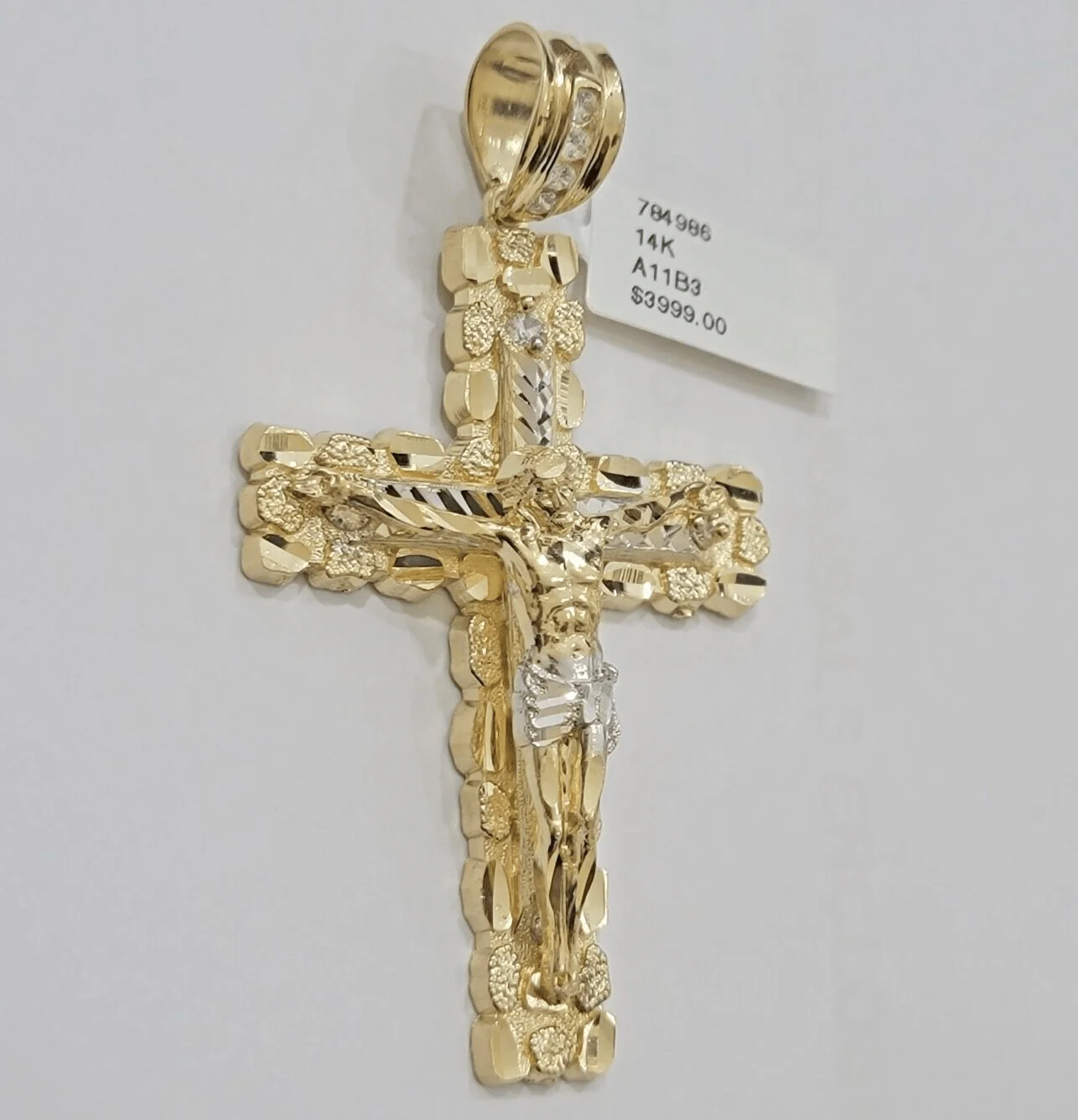 14k Yellow Gold Cross Nugget Pendant Jesus Crucifix 3.75"  14kt Gold Men's REAL - Image 4