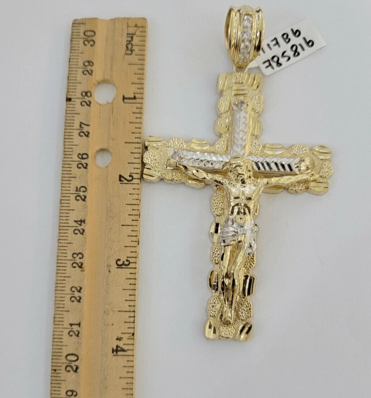 14k Yellow Gold Cross Nugget Pendant Jesus Crucifix 3.75"  14kt Gold Men's REAL - Image 5