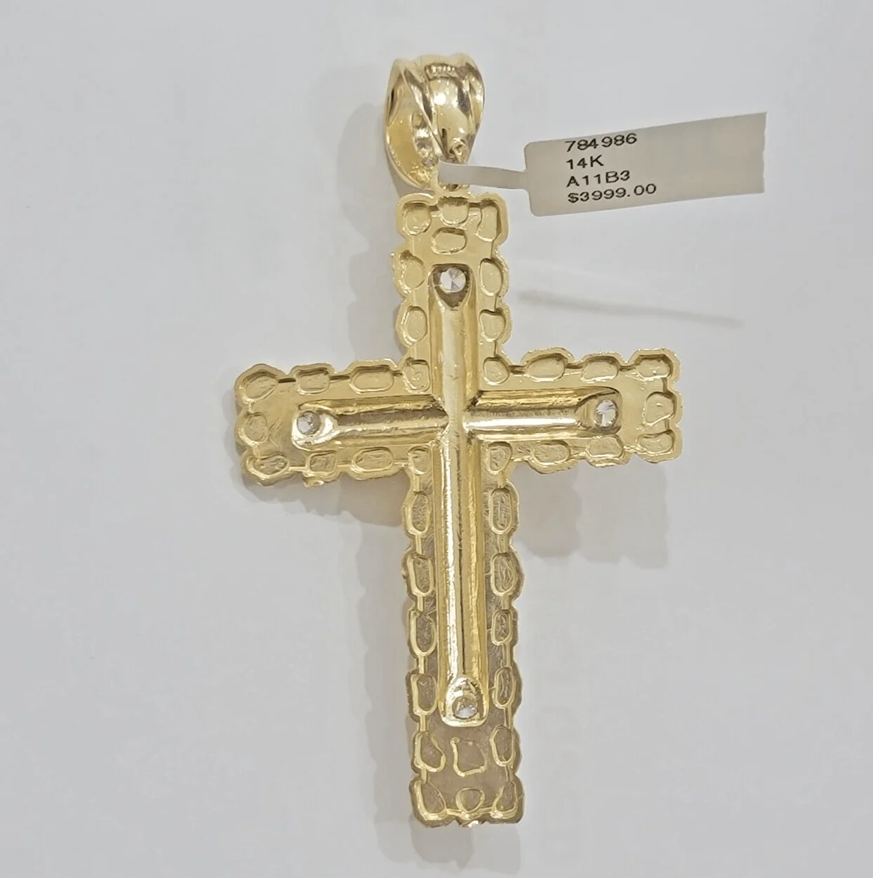 14k Yellow Gold Cross Nugget Pendant Jesus Crucifix 3.75"  14kt Gold Men's REAL - Image 6