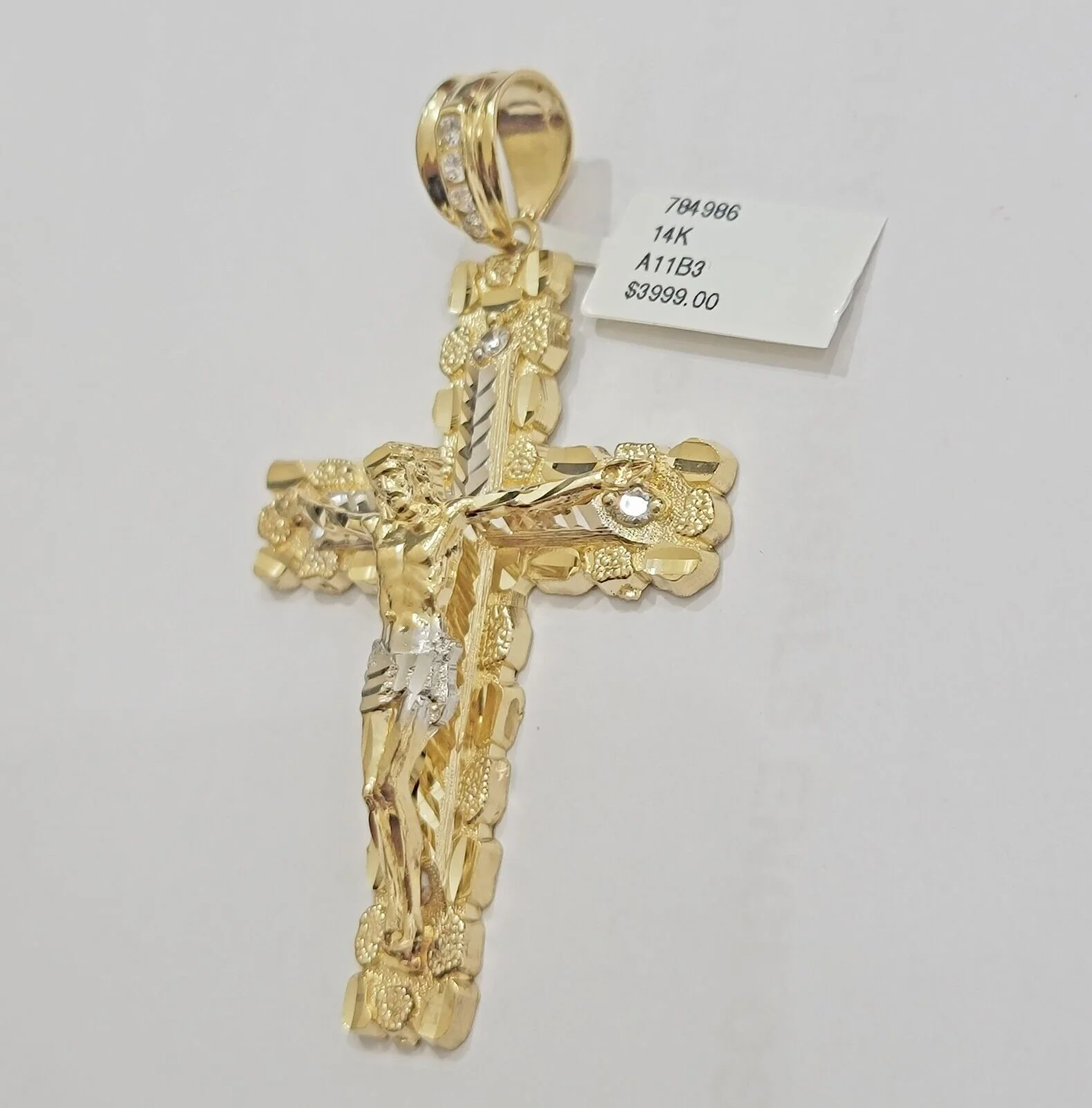 14k Yellow Gold Cross Nugget Pendant Jesus Crucifix 3 Inch 14kt Gold Men's REAL - Image 4