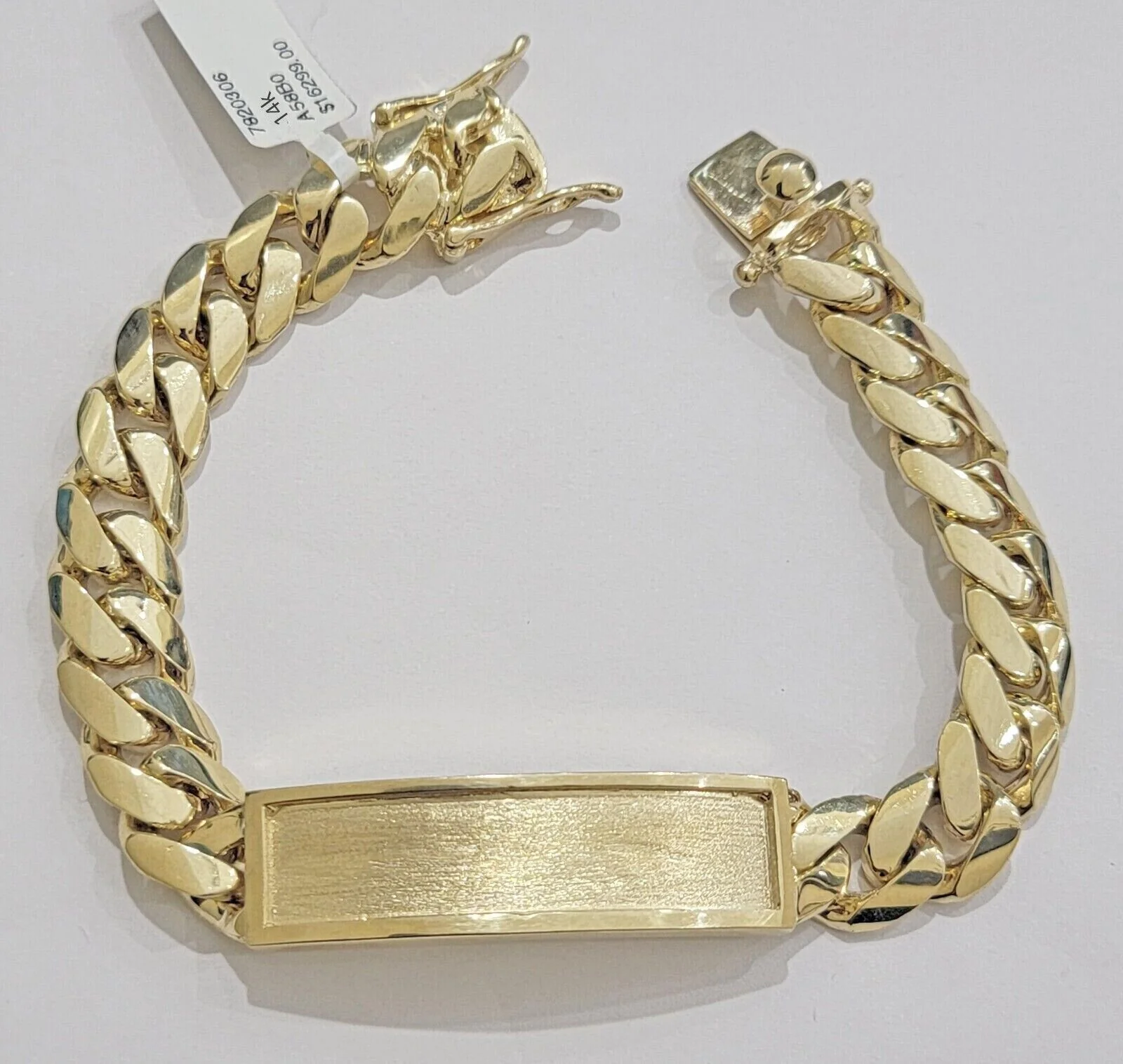 14k Yellow Gold ID Bracelet Miami Cuban Solid link 10mm Name Plate 8" Box Lock - Image 4
