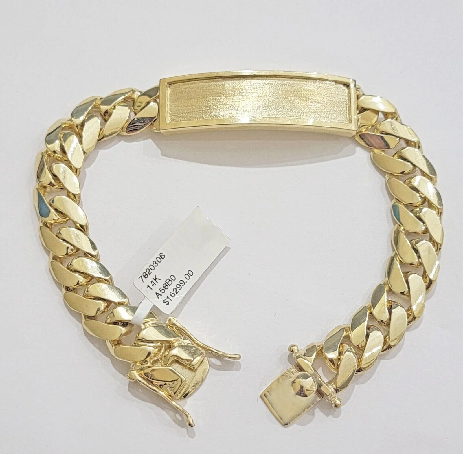 14k Yellow Gold ID Bracelet Miami Cuban Solid link 12mm Name Plate 9" Box Lock - Image 2