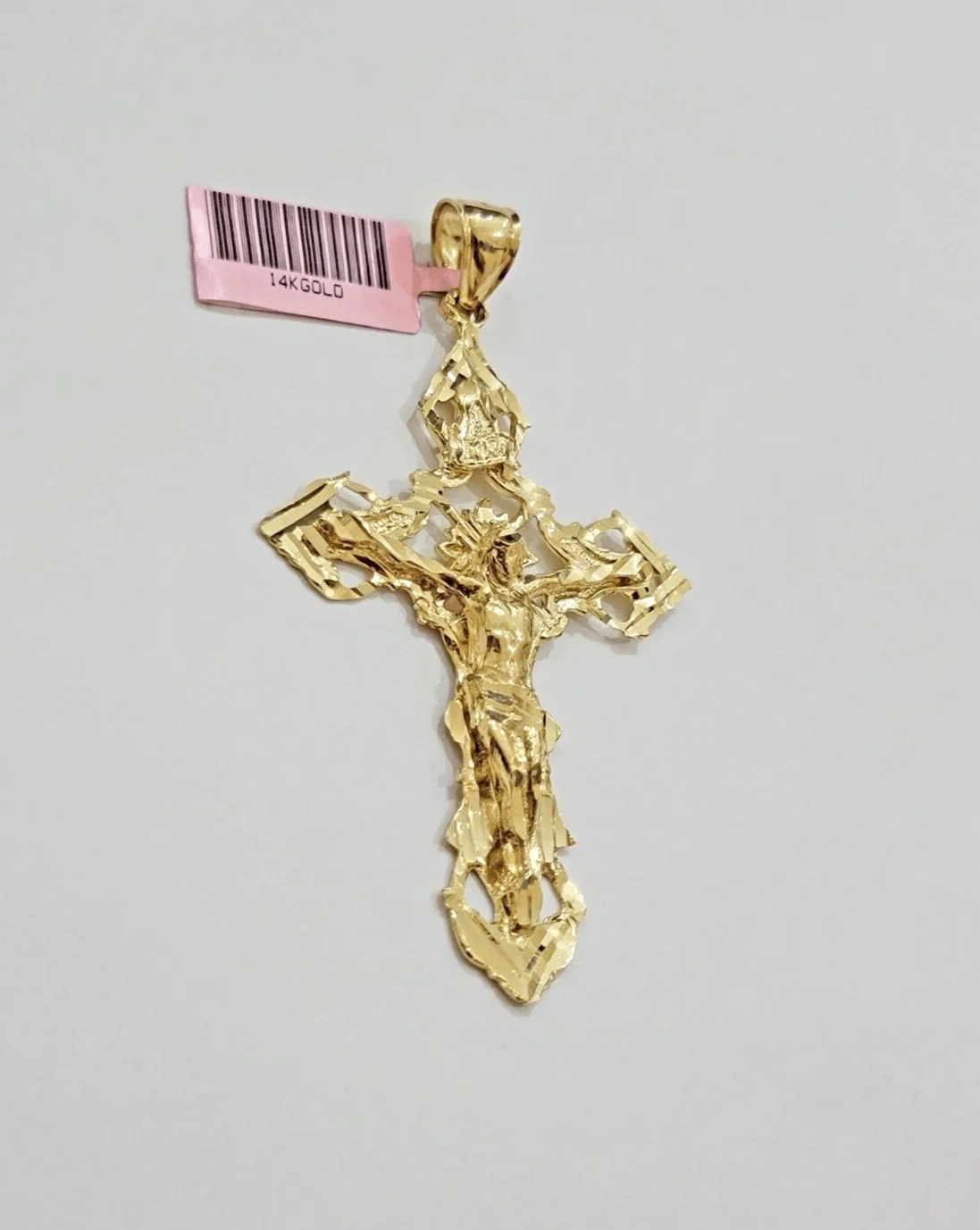 14k Yellow Gold Jesus Cross Charm Pendant 3 Inches Crucifix Chain Necklace SALE - Image 3