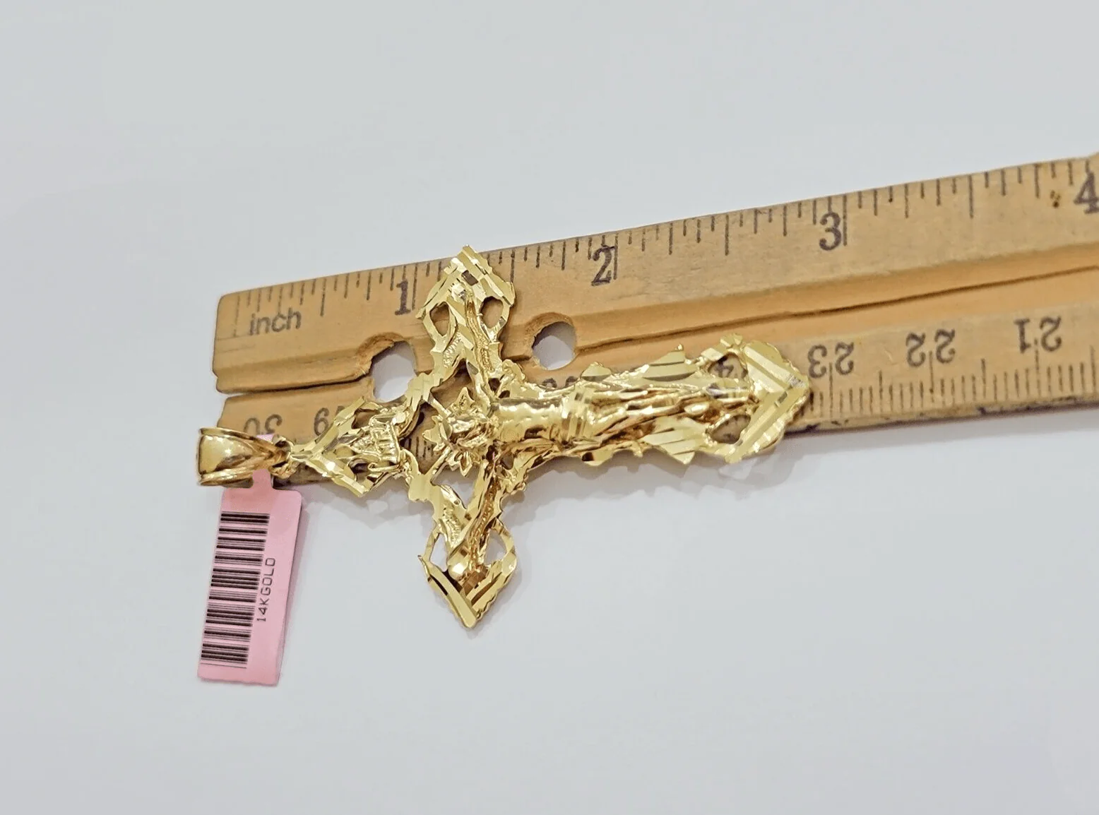 14k Yellow Gold Jesus Cross Charm Pendant 3 Inches Crucifix Chain Necklace SALE - Image 4