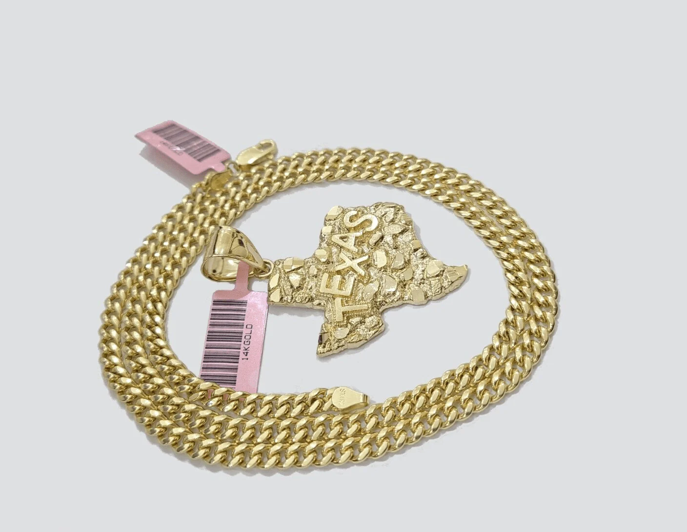 14k Yellow Gold Miami Cuban Chain 20 Inch Necklace Texas Map Charm Pendant Real - Image 7