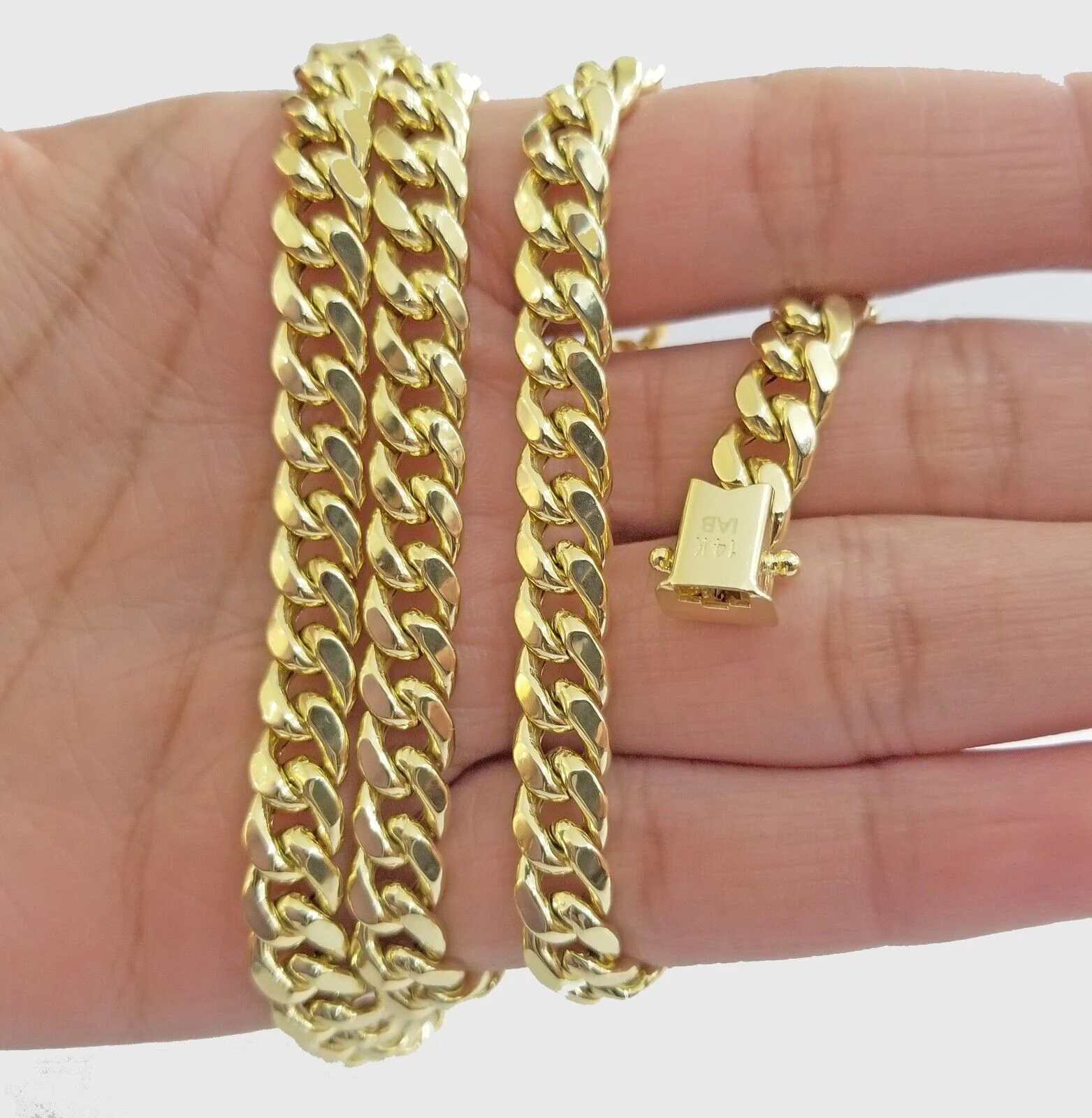 14K Yellow Gold  Miami Cuban Chain 22" Inch Long 7mm Box Lock Necklace REAL - Image 4