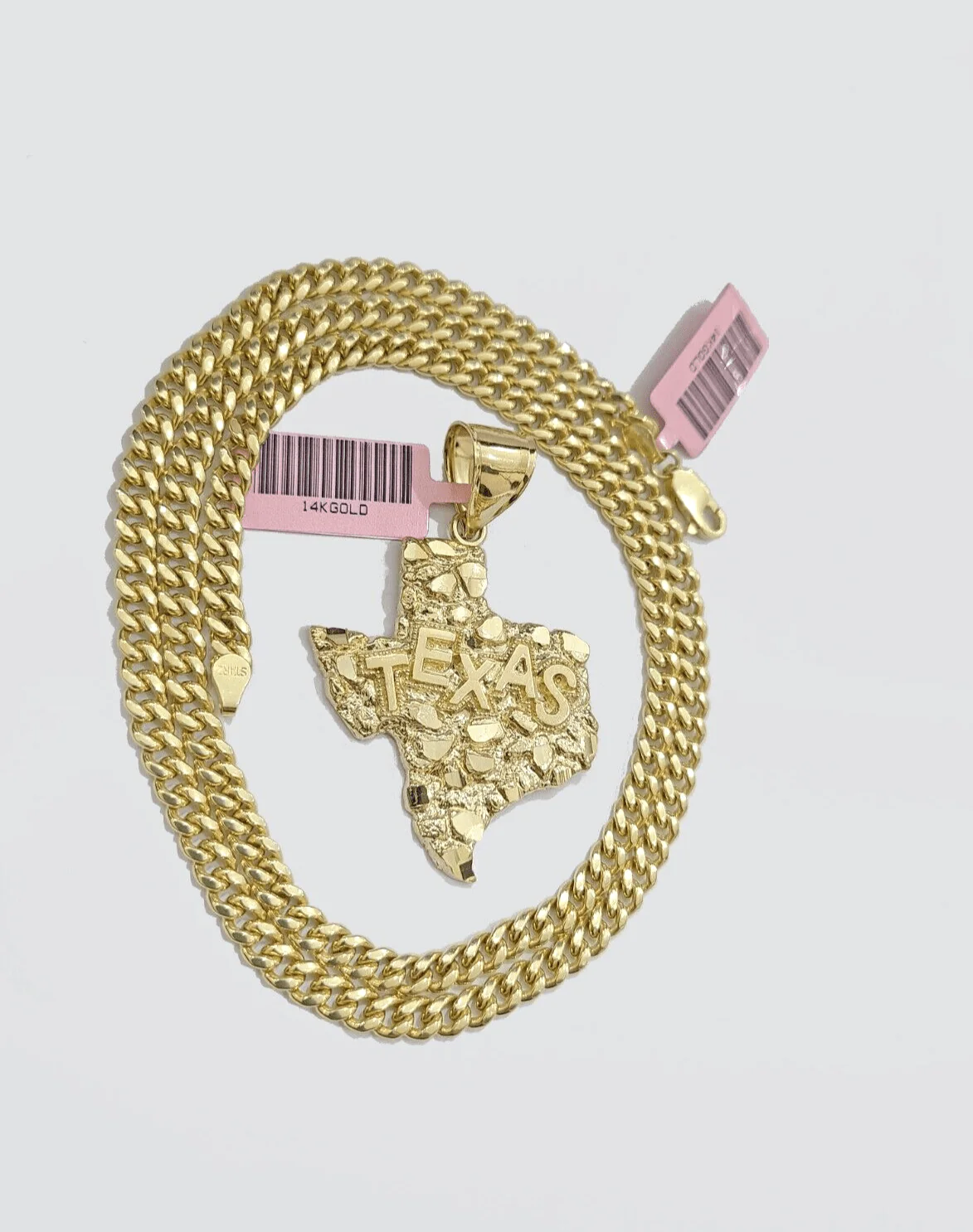 14k Yellow Gold Miami Cuban Chain 22 Inch Necklace Texas Map Charm Pendant Real - Image 5