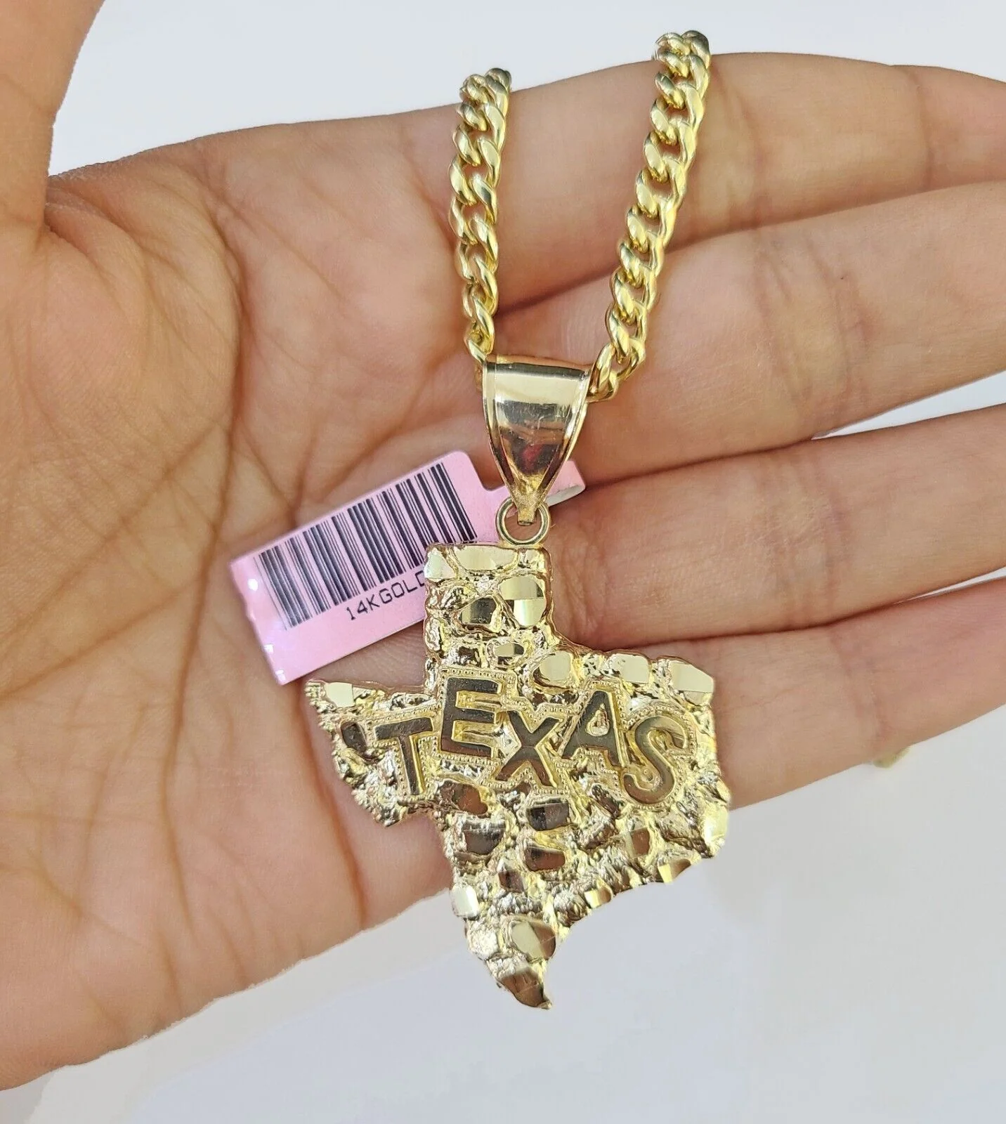 14k Yellow Gold Miami Cuban Chain & Texas Map Charm SET 5mm 22 Inches - Image 2