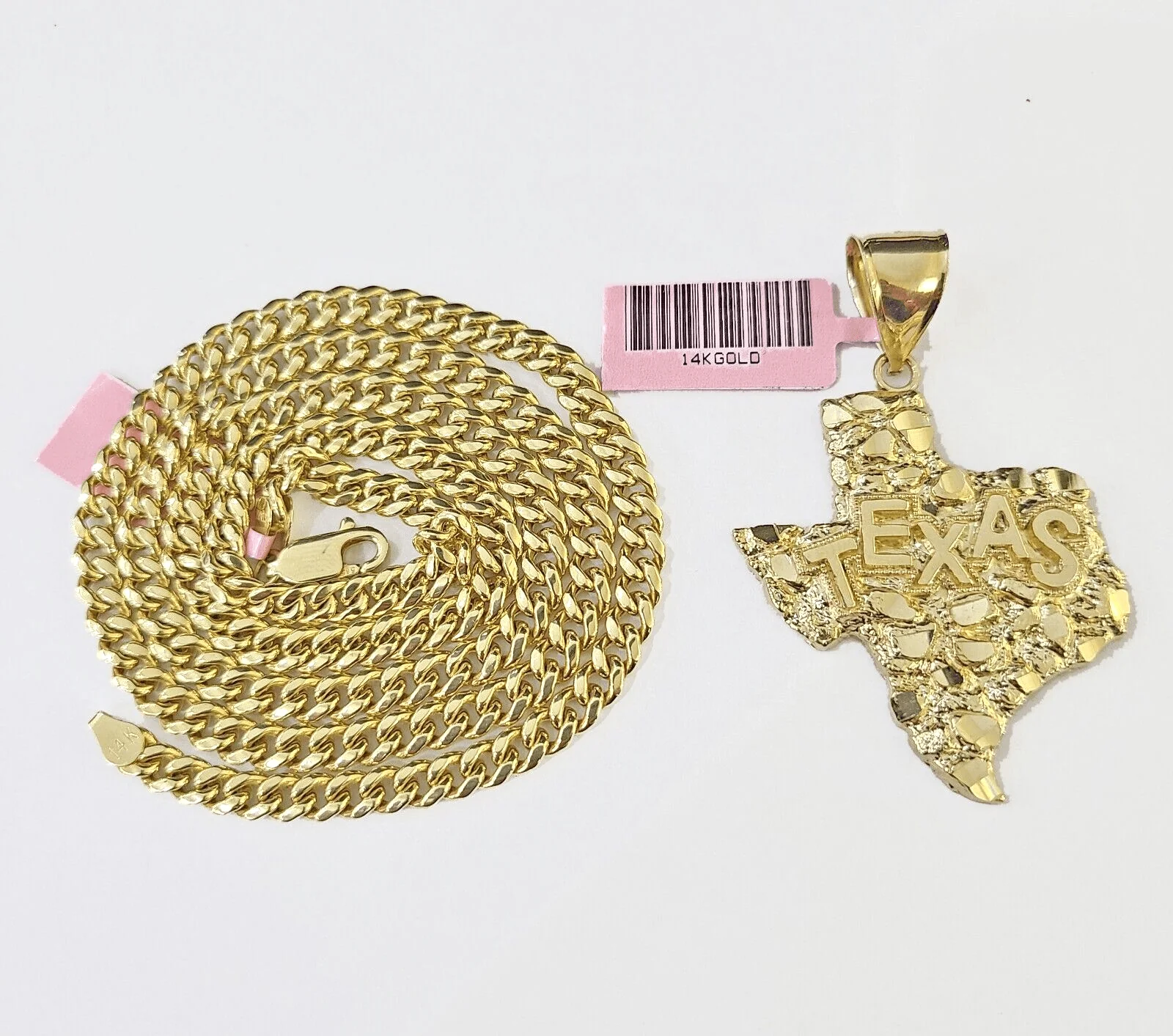 14k Yellow Gold Miami Cuban Chain & Texas Map Charm SET 5mm 22 Inches - Image 5