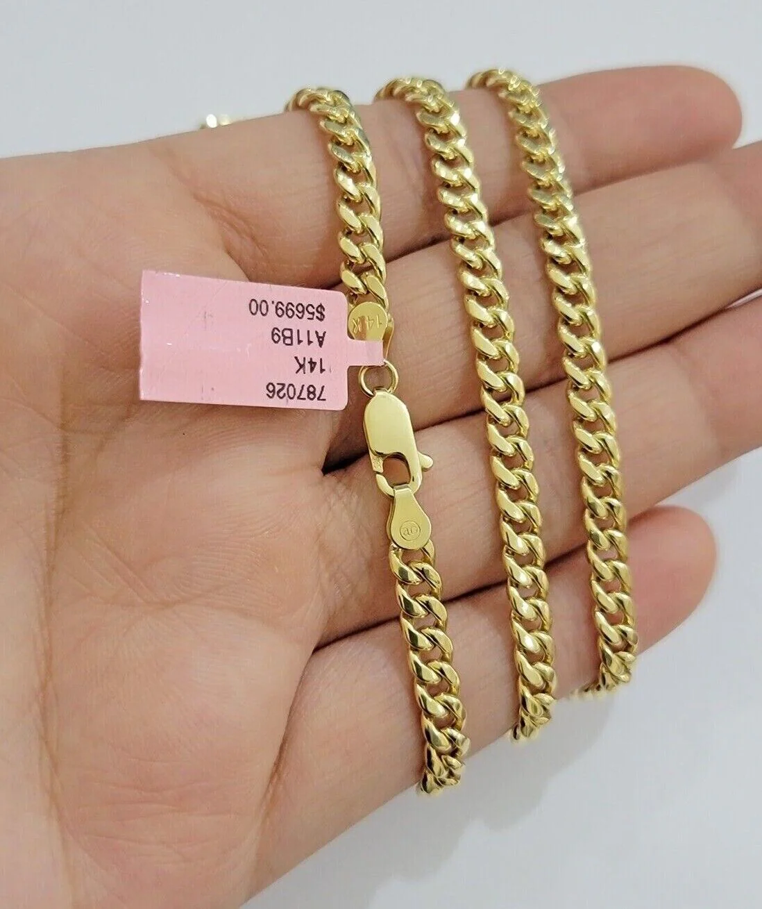 14k Yellow Gold Miami Cuban Link Chain Necklace  18'' 20" 22'' 24'' 26" Inch 5mm - Image 4