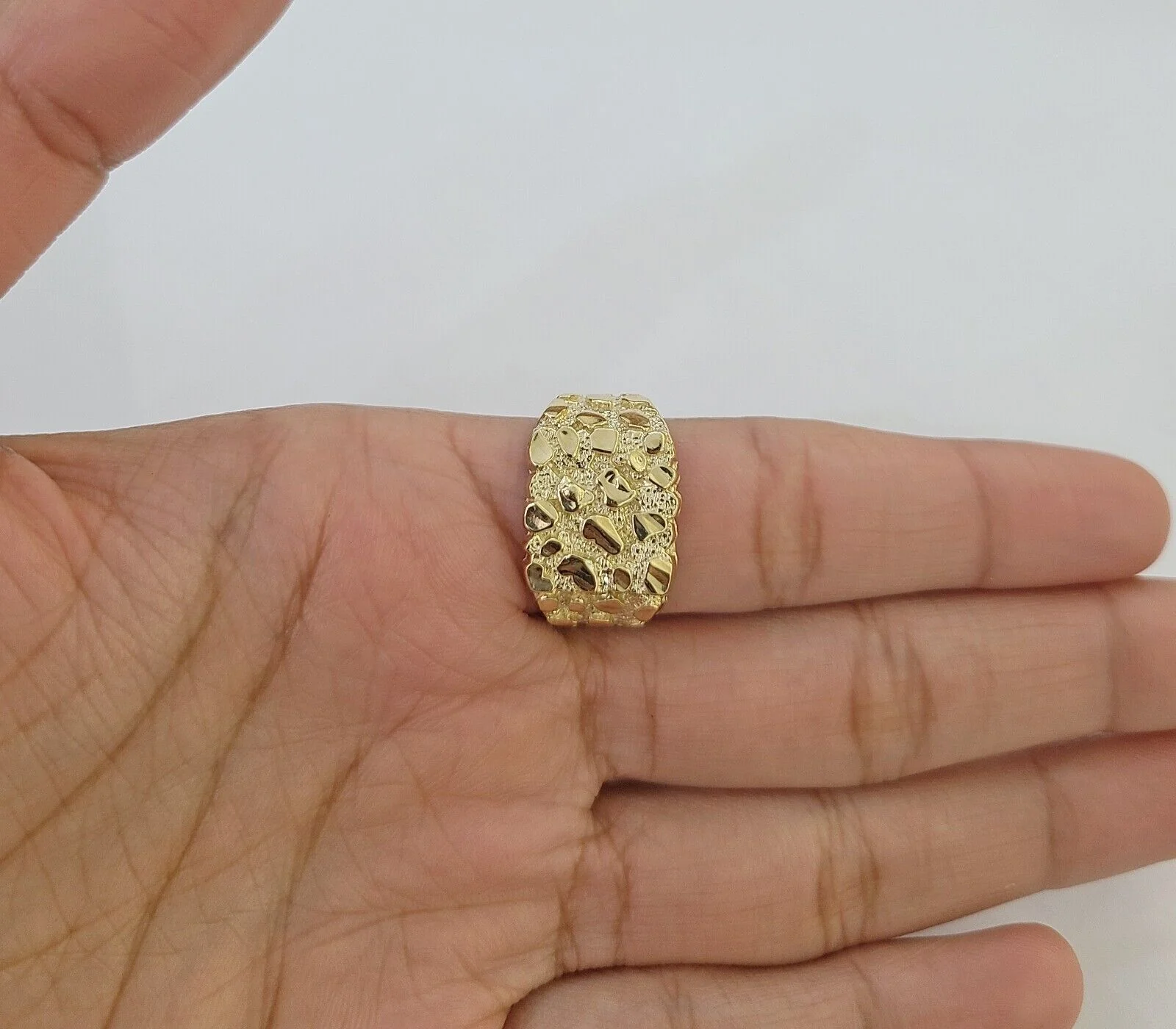 14k Yellow Gold Nugget Band Ring Casual Square Gold Ring Sizable 10kt All Sizes - Image 5