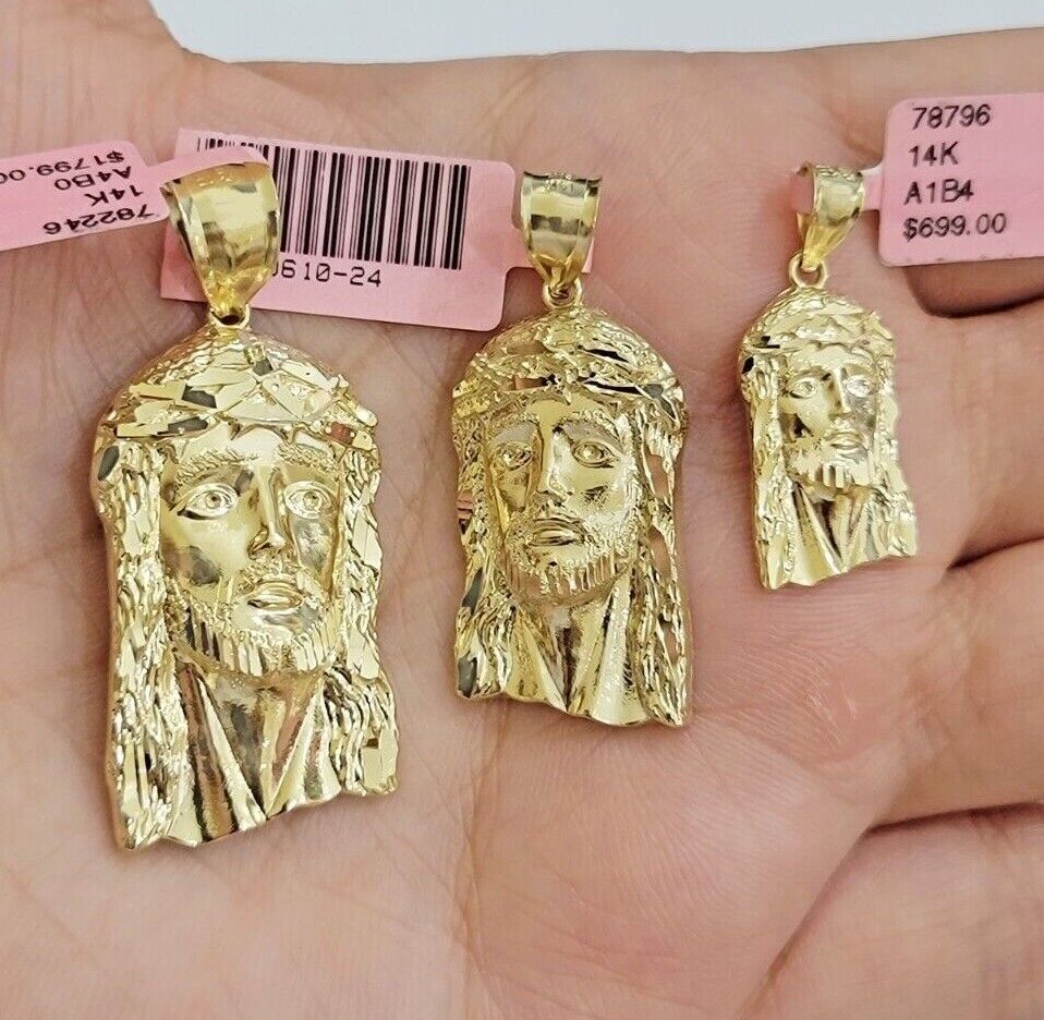 14k Yellow Gold Pendant Jesus Head Charm 14kt Yellow Gold For Men Different Size - Image 2