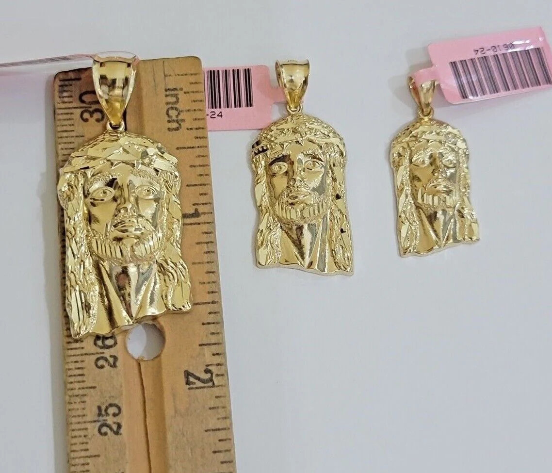 14k Yellow Gold Pendant Jesus Head Charm 14kt Yellow Gold For Men Different Size - Image 4