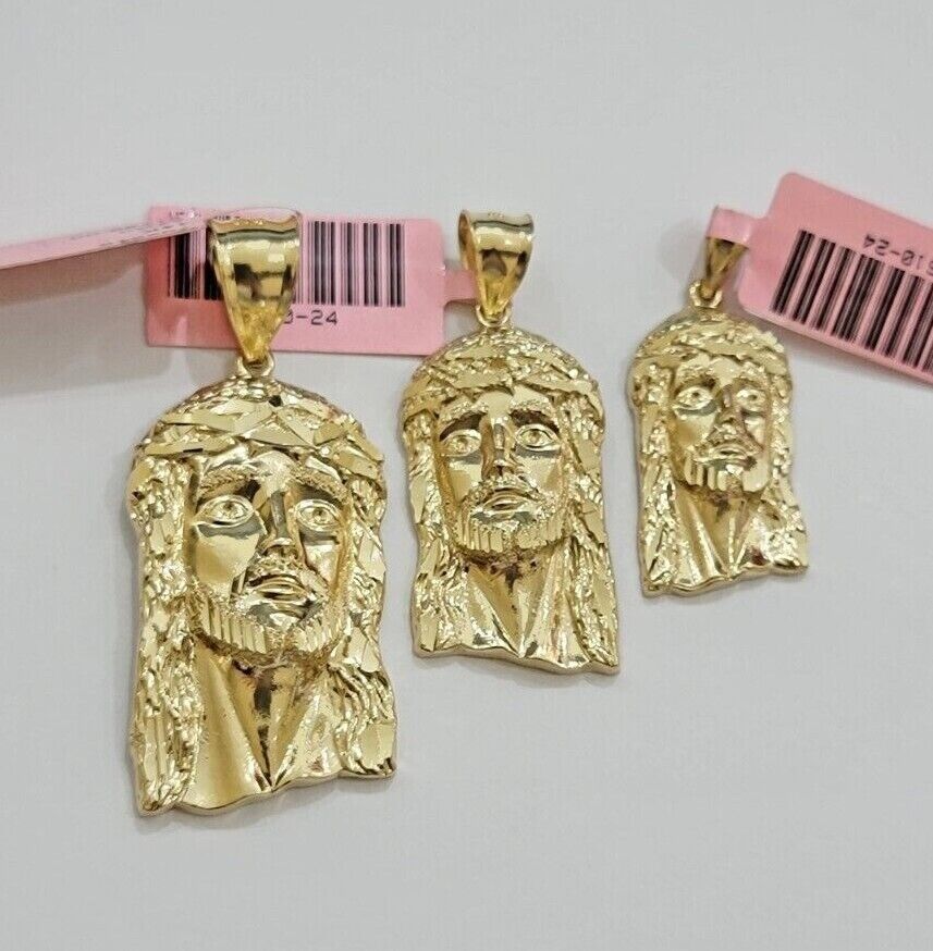 14k Yellow Gold Pendant Jesus Head Charm 14kt Yellow Gold For Men Different Size - Image 5