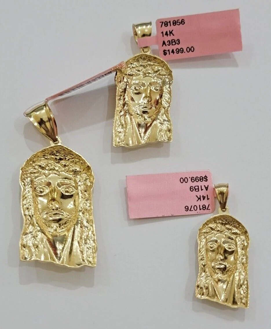14k Yellow Gold Pendant Jesus Head Charm 14kt Yellow Gold For Men Different Size - Image 7