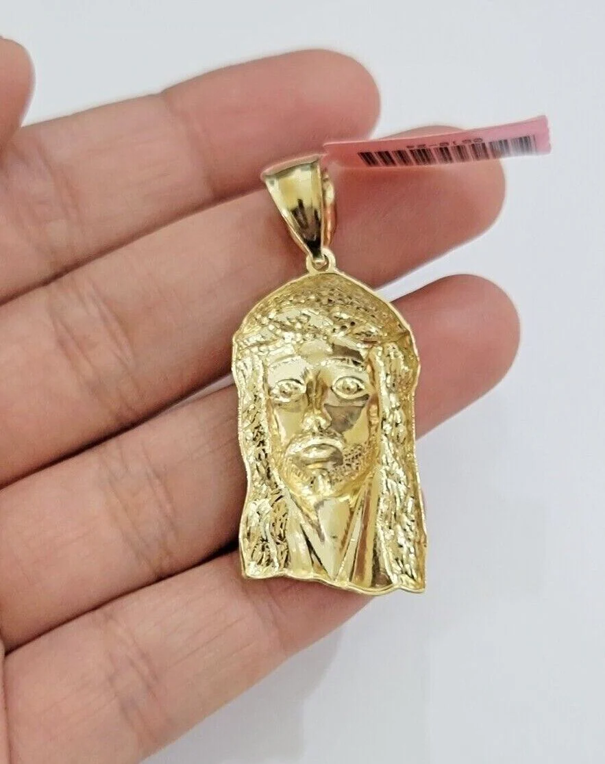 14k Yellow Gold Pendant Jesus Head Charm 14kt Yellow Gold For Men Different Size - Image 8