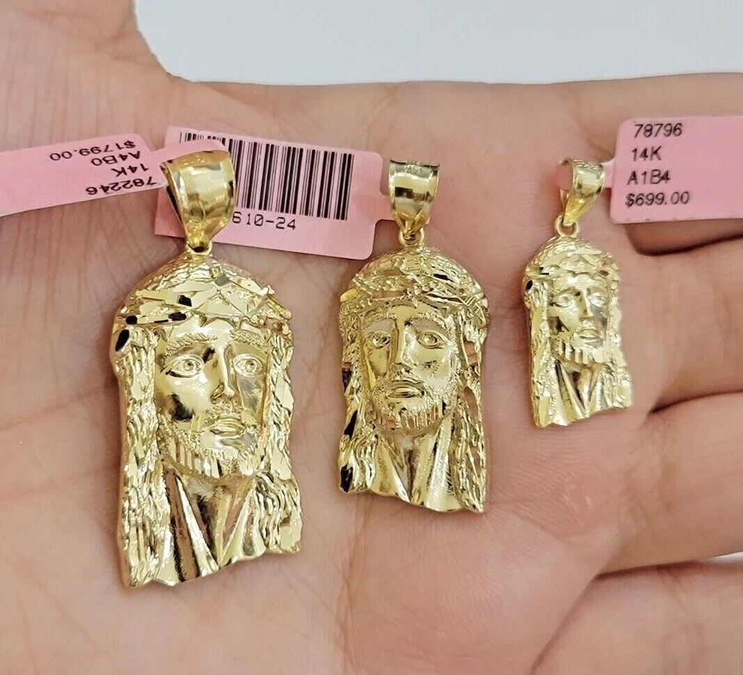 14k Yellow Gold Pendant Jesus Head Charm 14kt Yellow Gold For Men Different Size - Image 9
