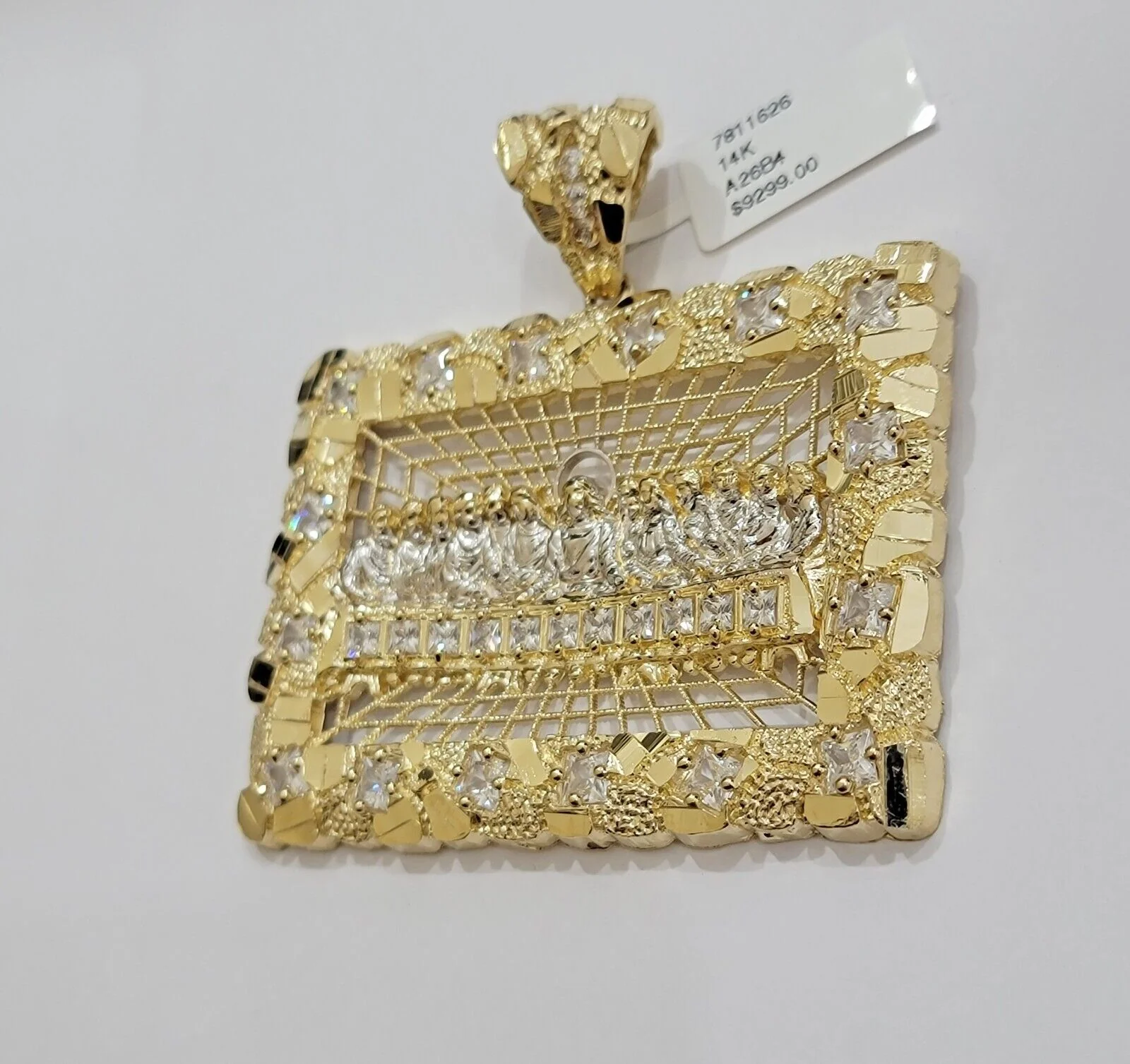 14k Yellow Gold Pendant Nugget Last Supper Charm Medallion Square REAL 14KT Mens - Image 3