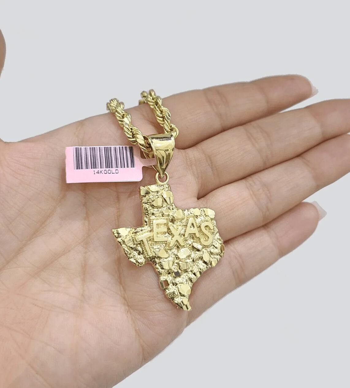 14k Yellow Gold Rope Chain 20'' Inch Necklace Texas Map Charm Pendant Real 14kt - Image 8