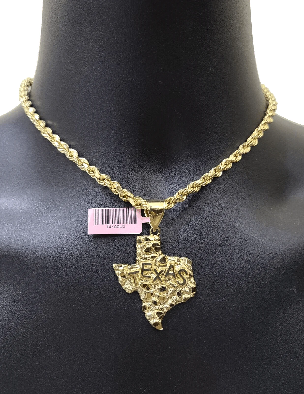14k Yellow Gold Rope Chain 26'' Inch Necklace Texas Map Charm Pendant Real 14kt - Image 5