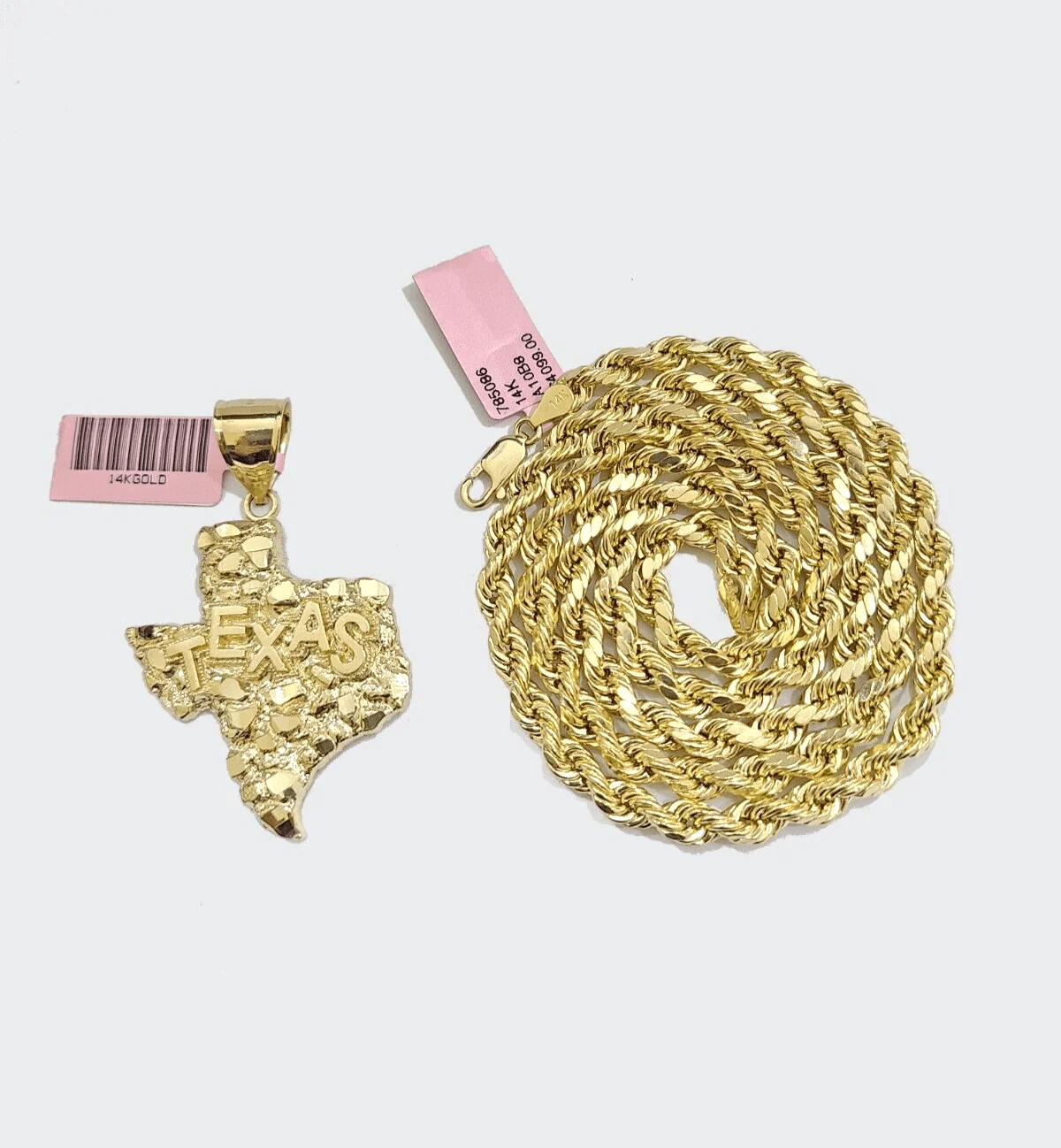 14k Yellow Gold Rope Chain 26'' Inch Necklace Texas Map Charm Pendant Real 14kt - Image 7