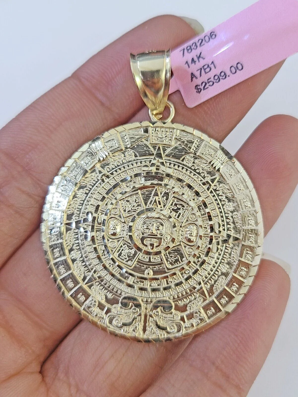 14k Yellow Gold Rope Chain & Mayan Calendar Charm SET 5mm 24 Inches Necklace - Image 4