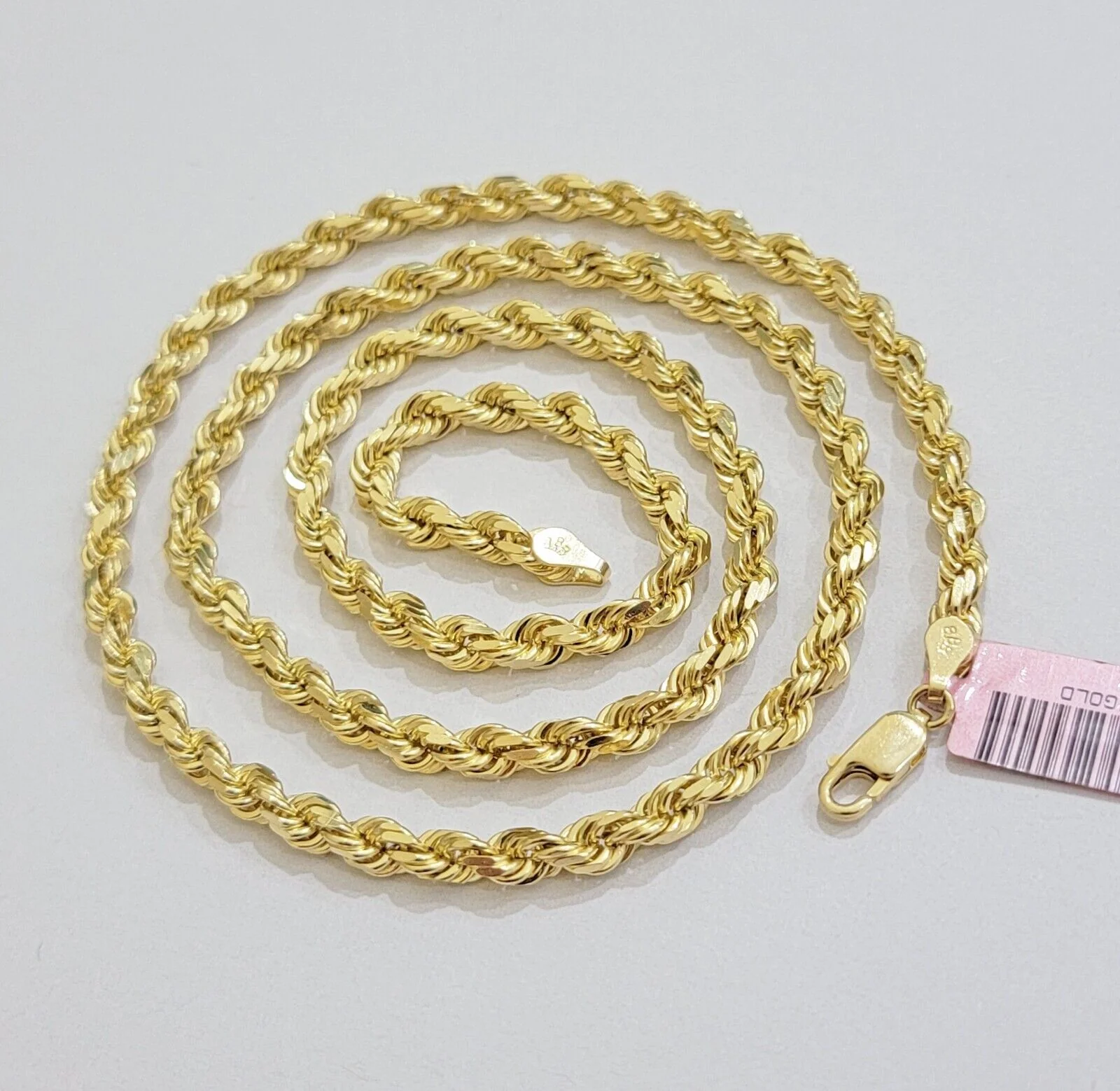 14k Yellow Gold Rope Chain Necklace 20 Inch 4mm Diamond Cut, Real 14kt SOLID - Image 10
