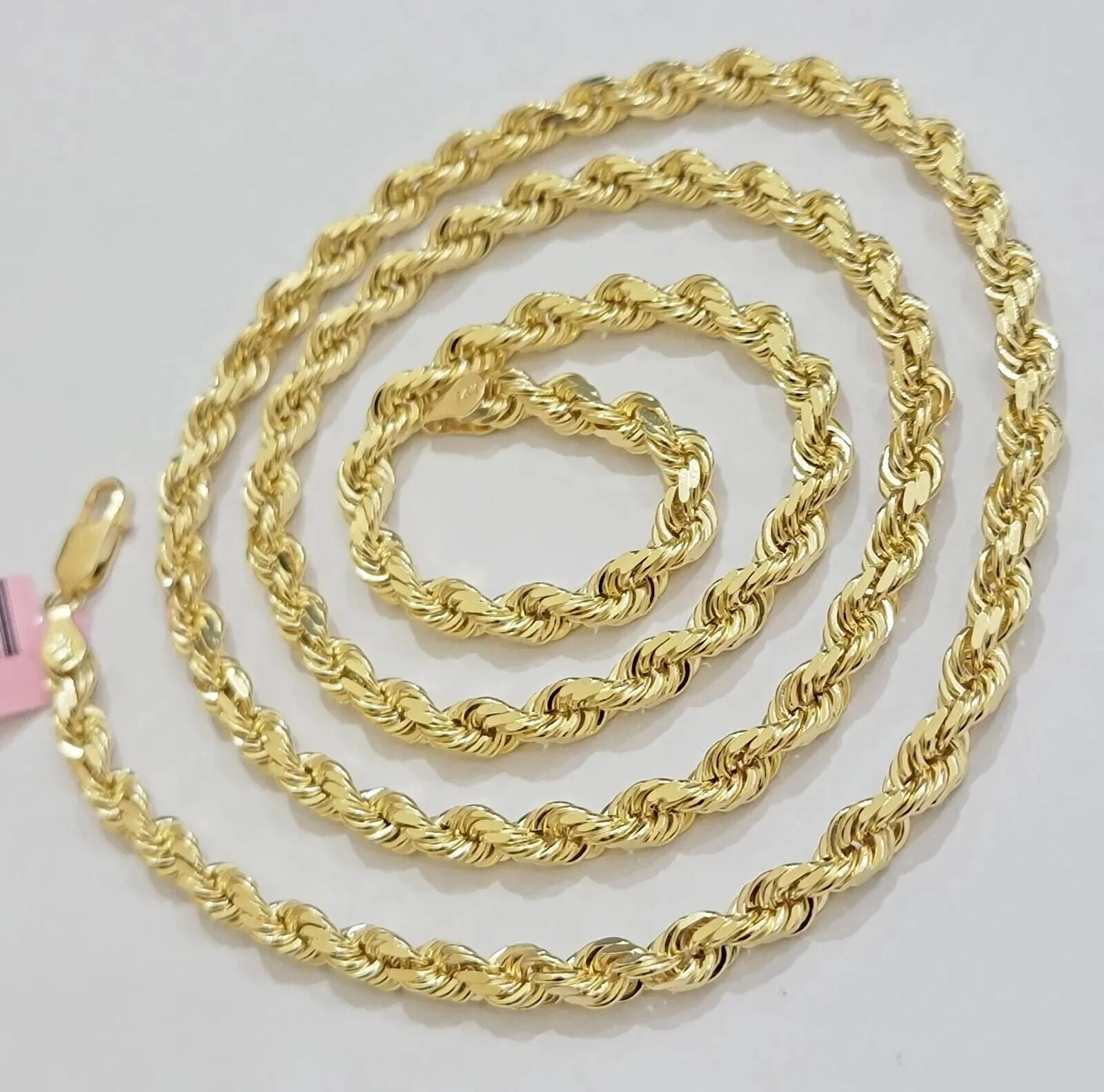 14k Yellow Gold Rope Chain Necklace 20 Inch 4mm Diamond Cut, Real 14kt SOLID - Image 7