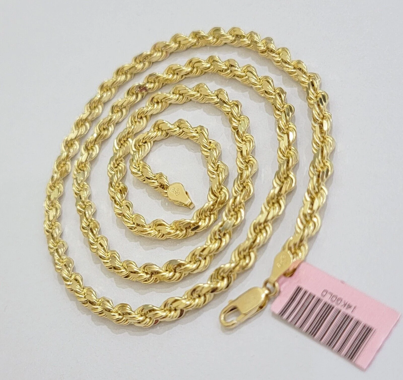 14k Yellow Gold Rope Chain Necklace 20 Inch 4mm Diamond Cut, Real 14kt SOLID - Image 9