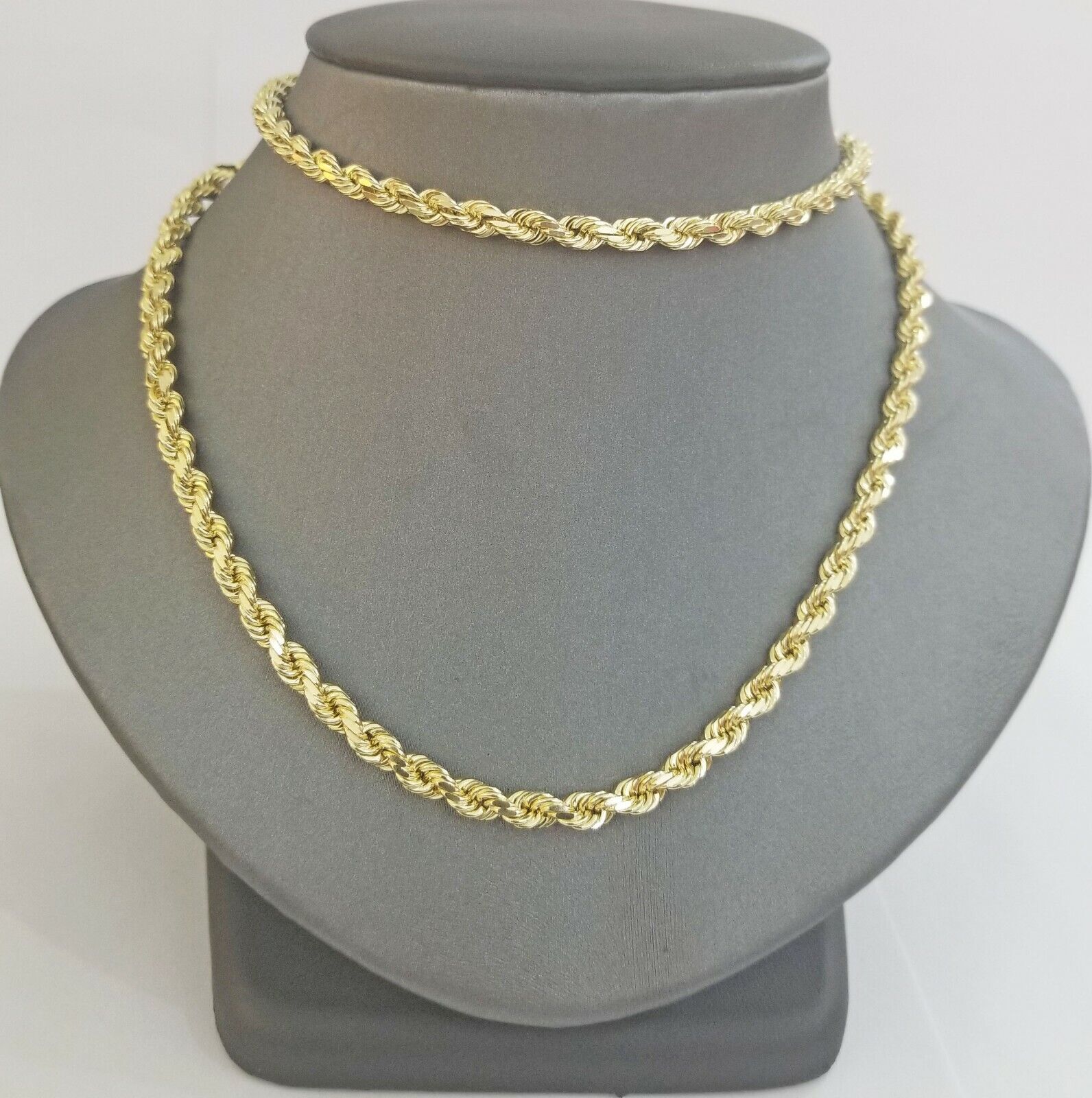 14k Yellow Gold Rope Chain necklace 4.5mm 24Inch diamond cut men women Real 14kt - Image 5