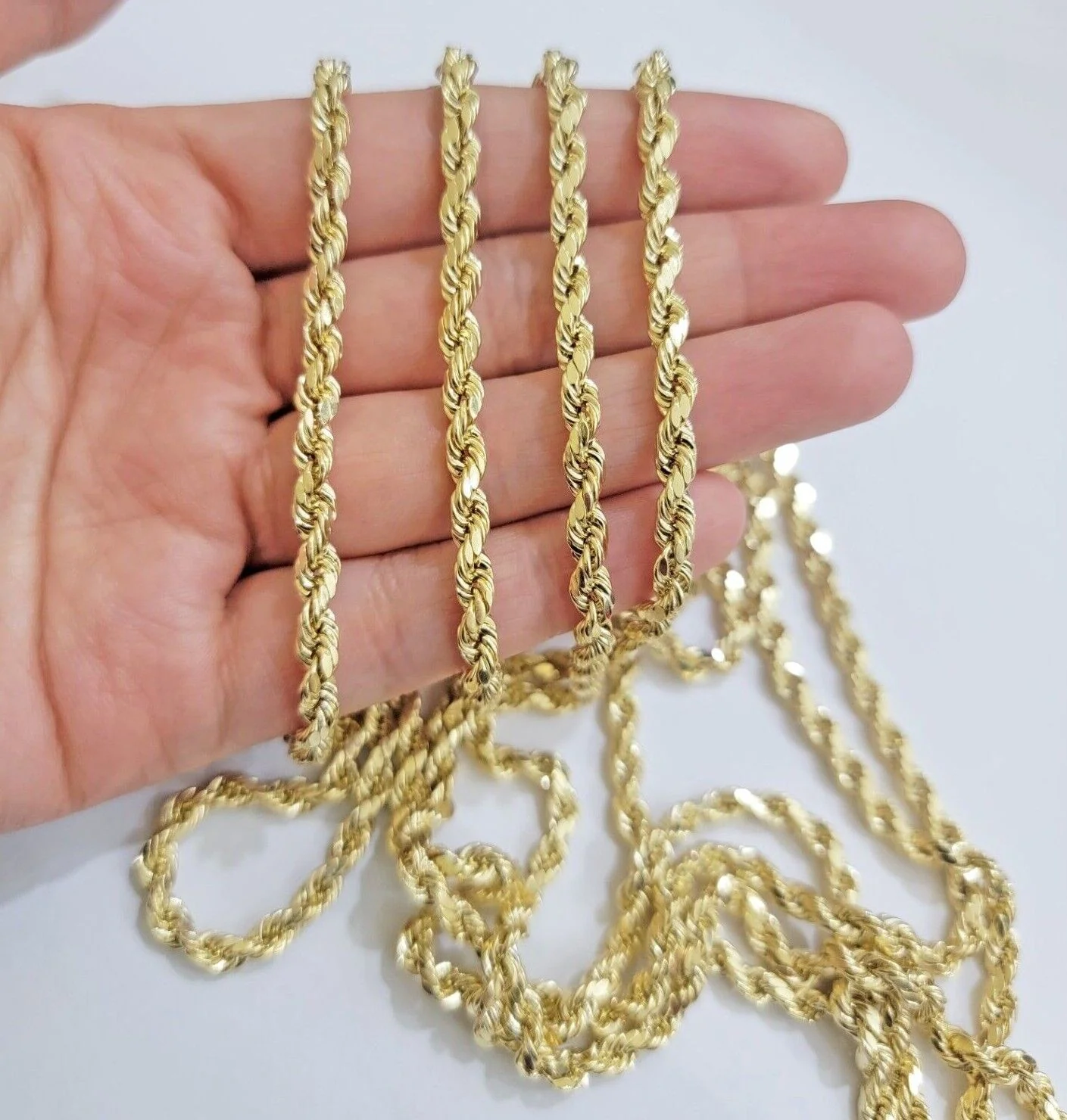 14k Yellow Gold Rope Chain Necklace SOLID Real 14kt 4mm 18 - 28 Inch Diamond Cut - Image 3