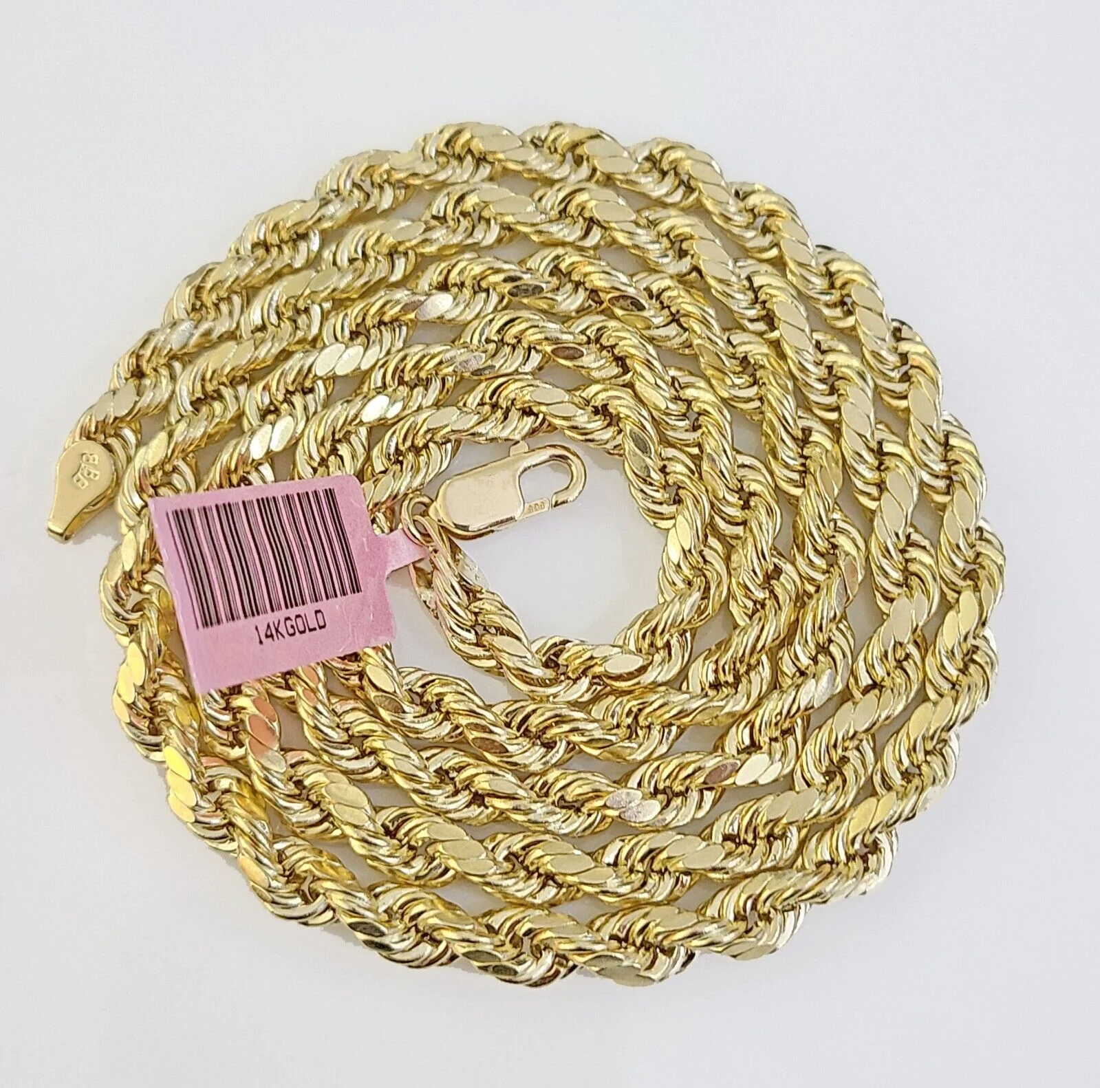 14k Yellow Gold Rope Chain & Nugget Cross Charm Pendent SET 5mm 26 Inch Necklace - Image 5