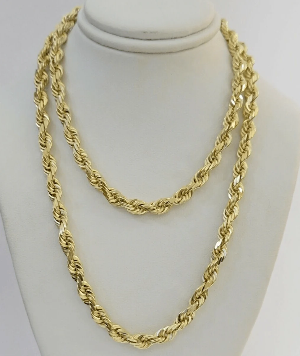 14k Yellow Gold Rope Chain Solid Necklace 6mm 24" Dimond Cut GURANTEED REAL GOLD - Image 2