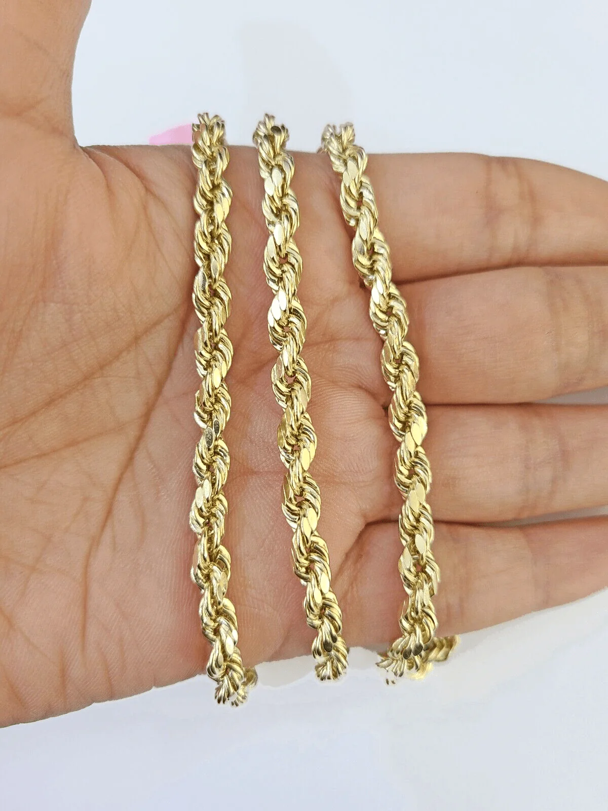 14k Yellow Gold Rope Chain & Texas Map Charm SET 5mm 24 Inches Necklace - Image 4
