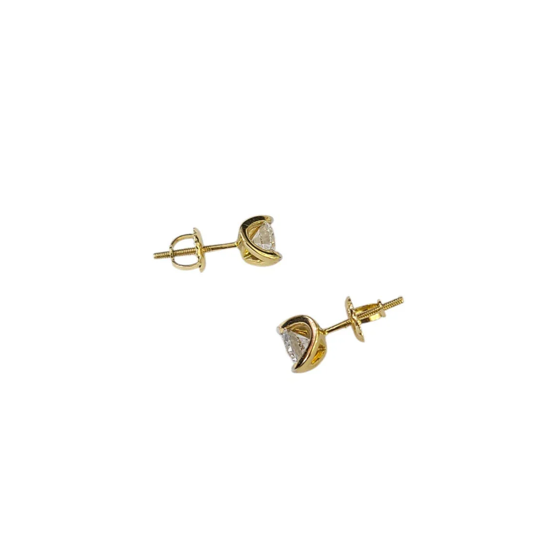 14k Yellow Gold Round Stud Earrings Lab Created Diamonds Screw-Back Women Men - Image 2