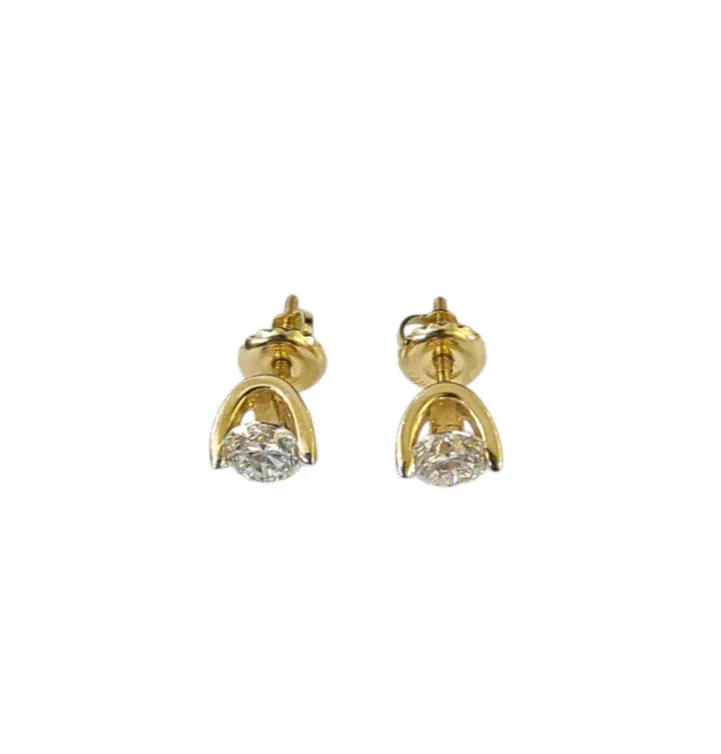 14k Yellow Gold Round Stud Earrings Lab Created Diamonds Screw-Back Women Men - Image 4