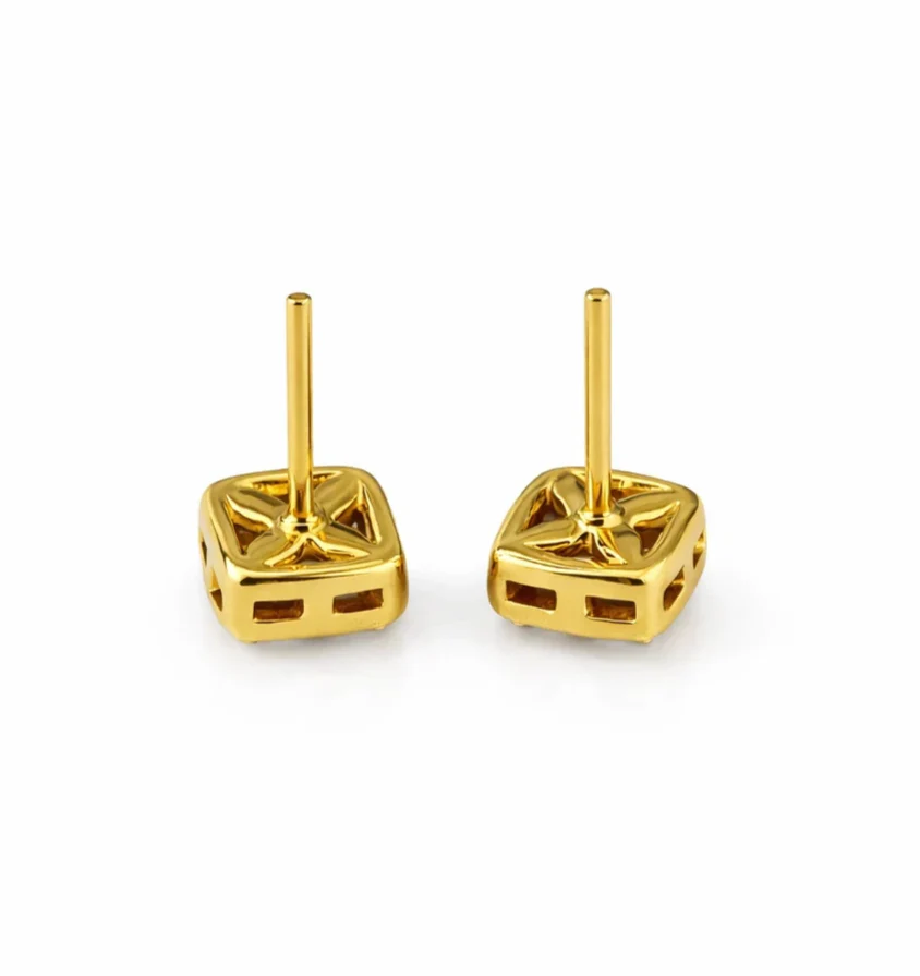 14k Yellow Gold Square Stud Earrings Lab Created Diamonds Screw-Back Women Men - Image 5
