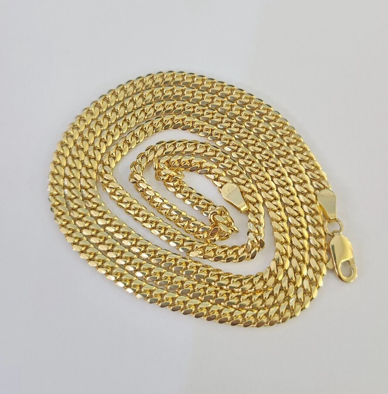 18k Solid Miami Cuban Chain Yellow Gold 3mm 18" 20" 22" 24" Inches Necklace Real - Image 2